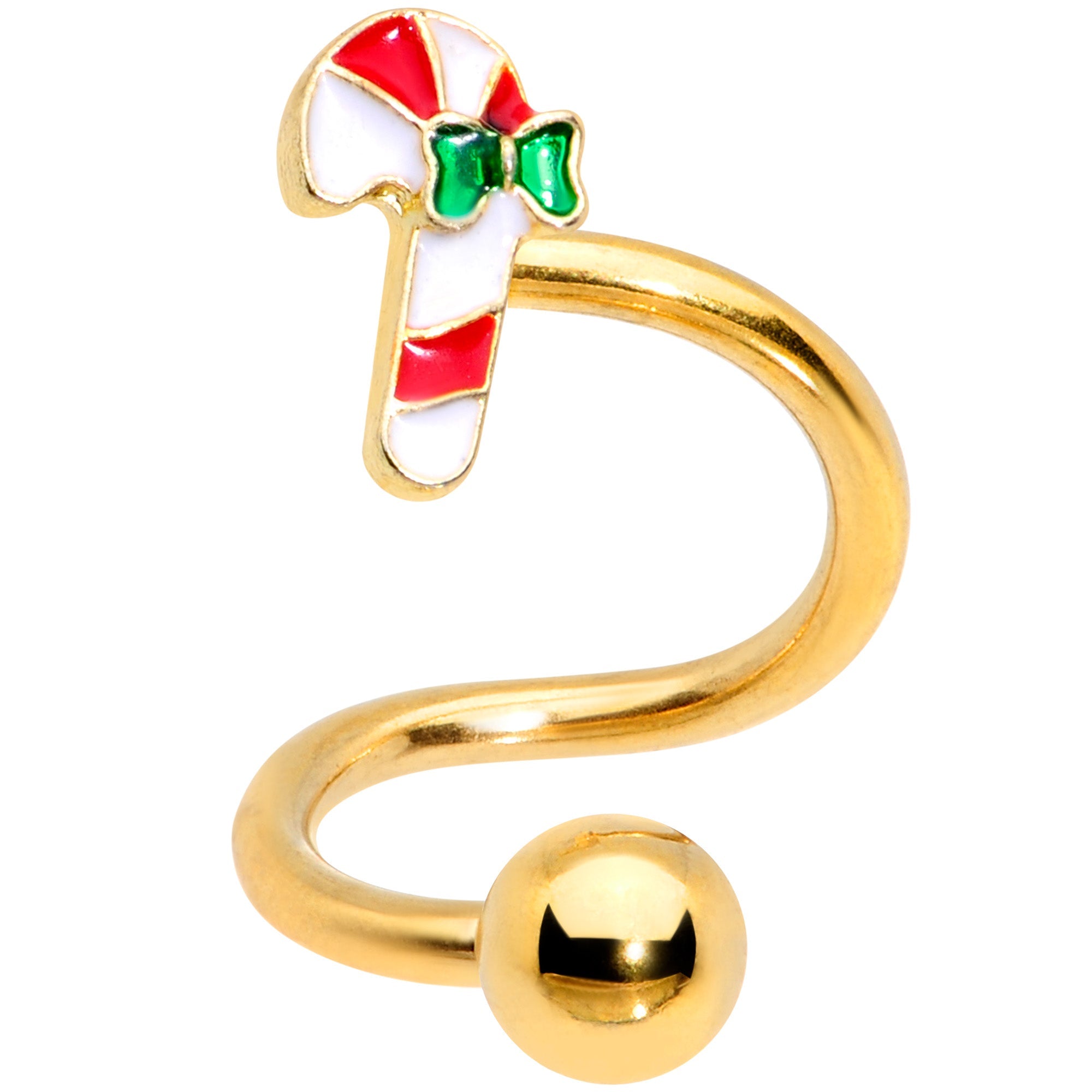 BodyCandy 14G 3/8 Gold Tone Candy Cane Christmas Spiral Twister Belly Ring — main product shot