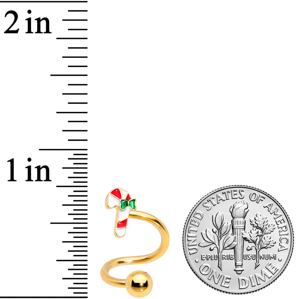 BodyCandy 14G 3/8 Gold Tone Candy Cane Christmas Spiral Twister Belly Ring — lifestyle context