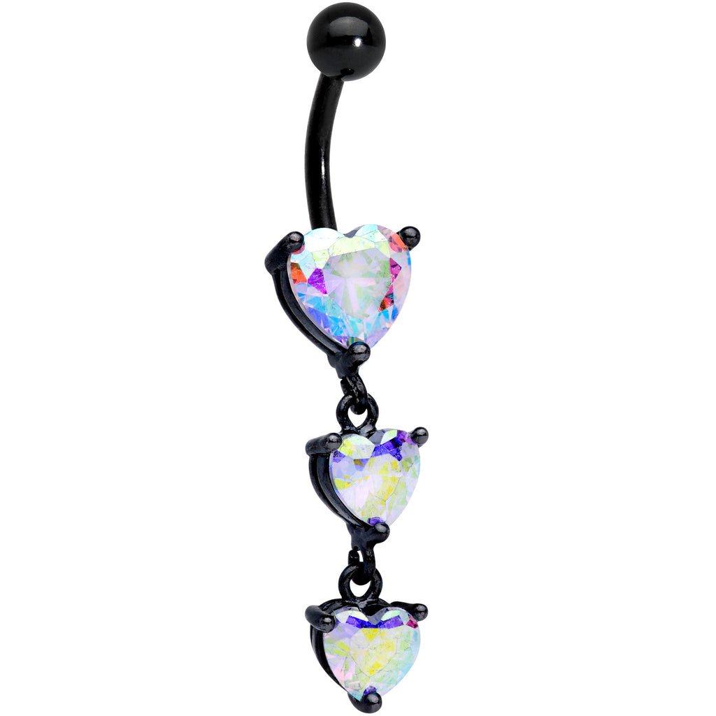 BodyCandy Aurora CZ Gem Black Triple Heart Dangle Belly Ring — main product shot