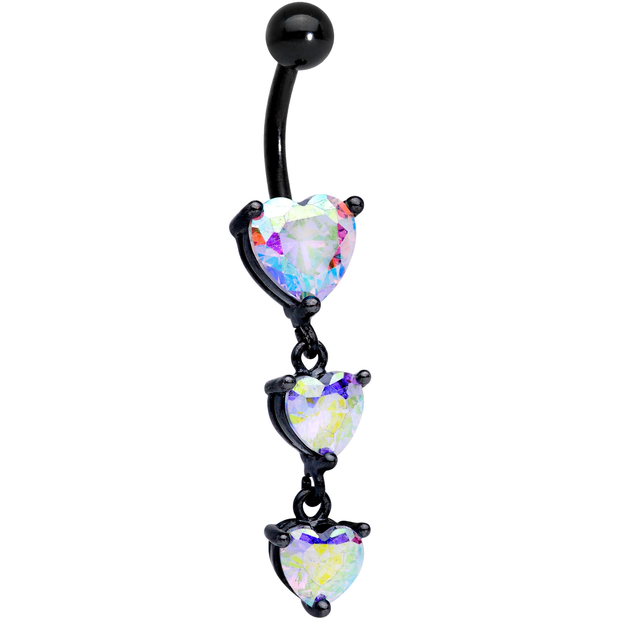 BodyCandy Aurora CZ Gem Black Triple Heart Dangle Belly Ring — main product shot