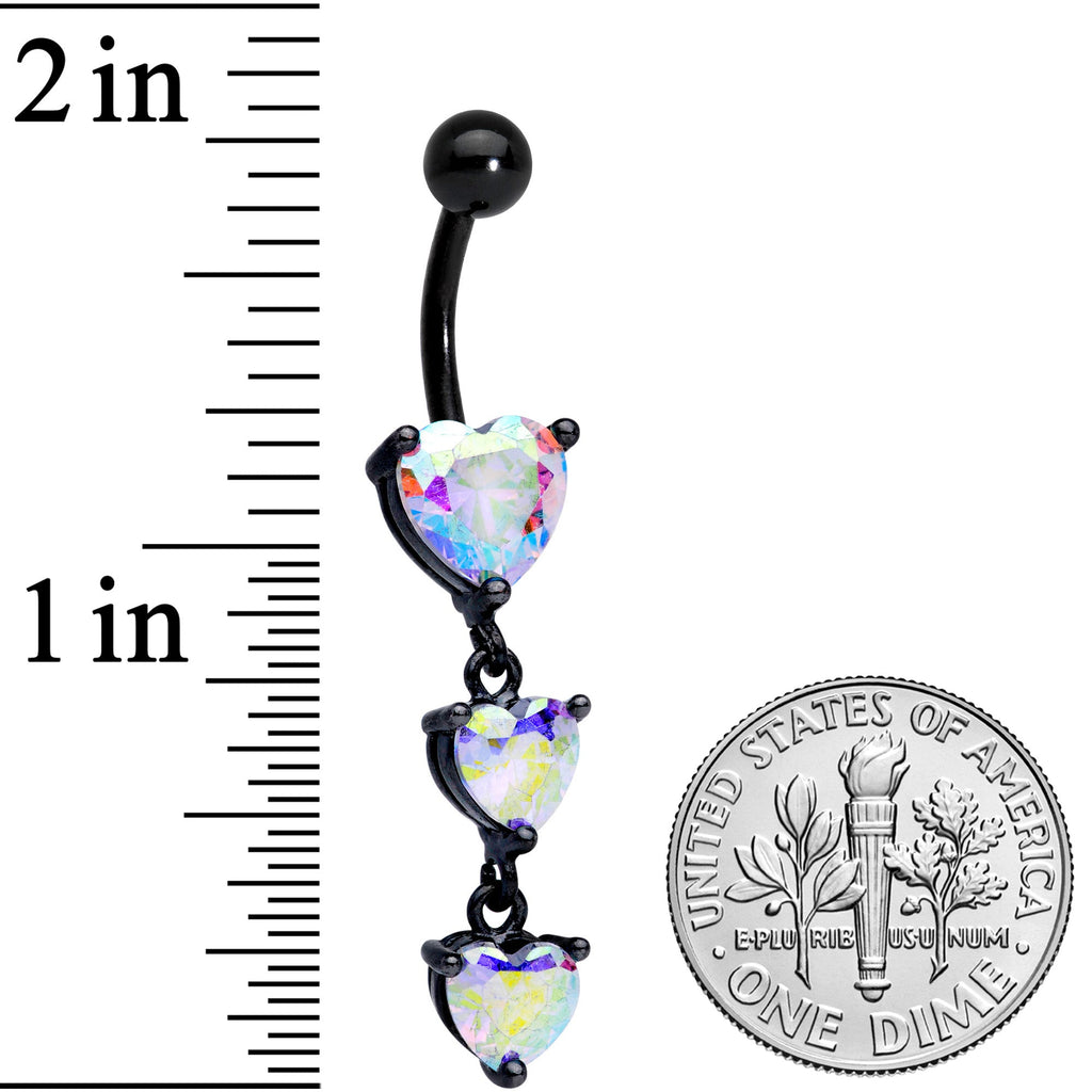 BodyCandy Aurora CZ Gem Black Triple Heart Dangle Belly Ring — lifestyle context