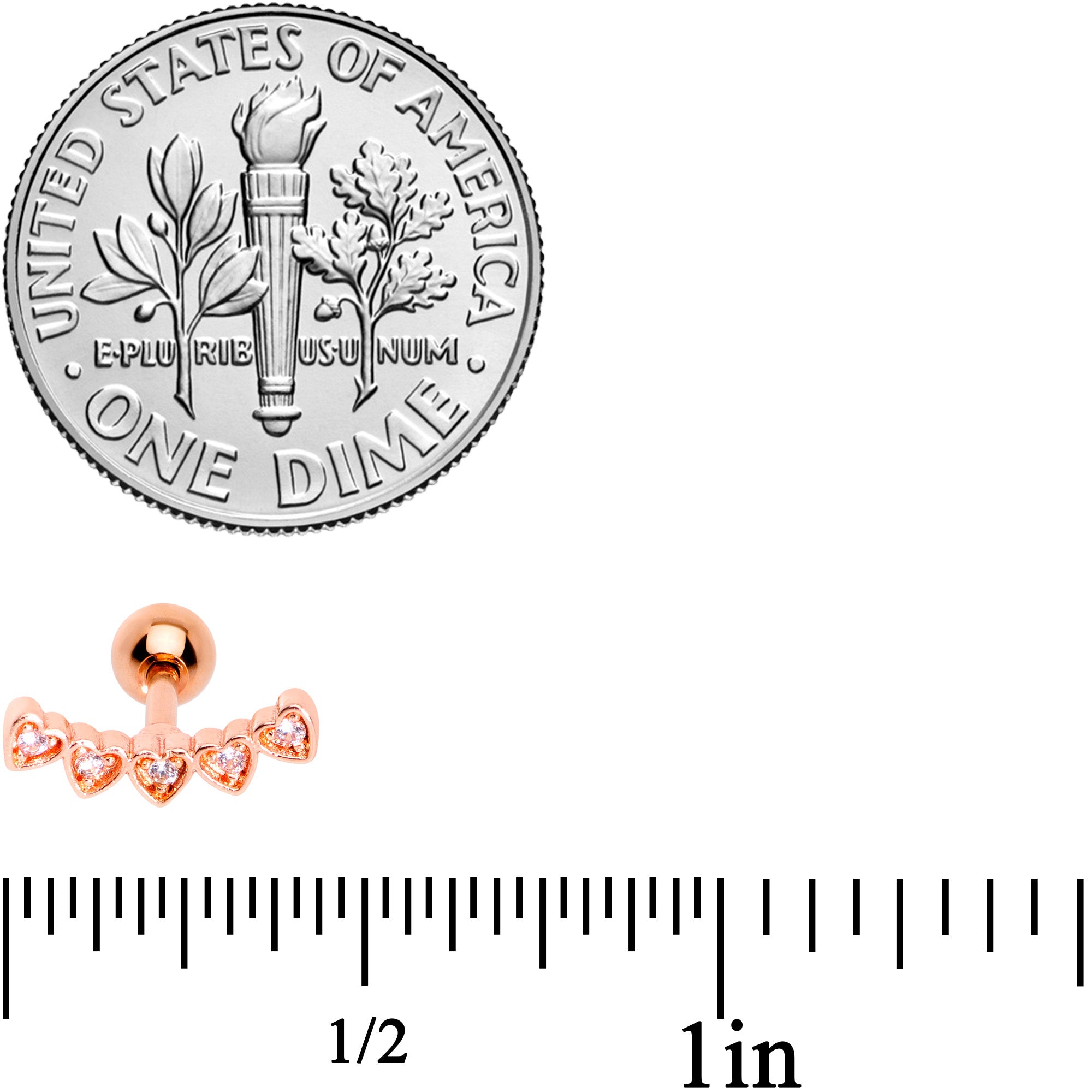 BodyCandy 16G 1/4 Clear CZ Gem Rose Gold Tone Five Heart Cartilage Tragus — lifestyle context