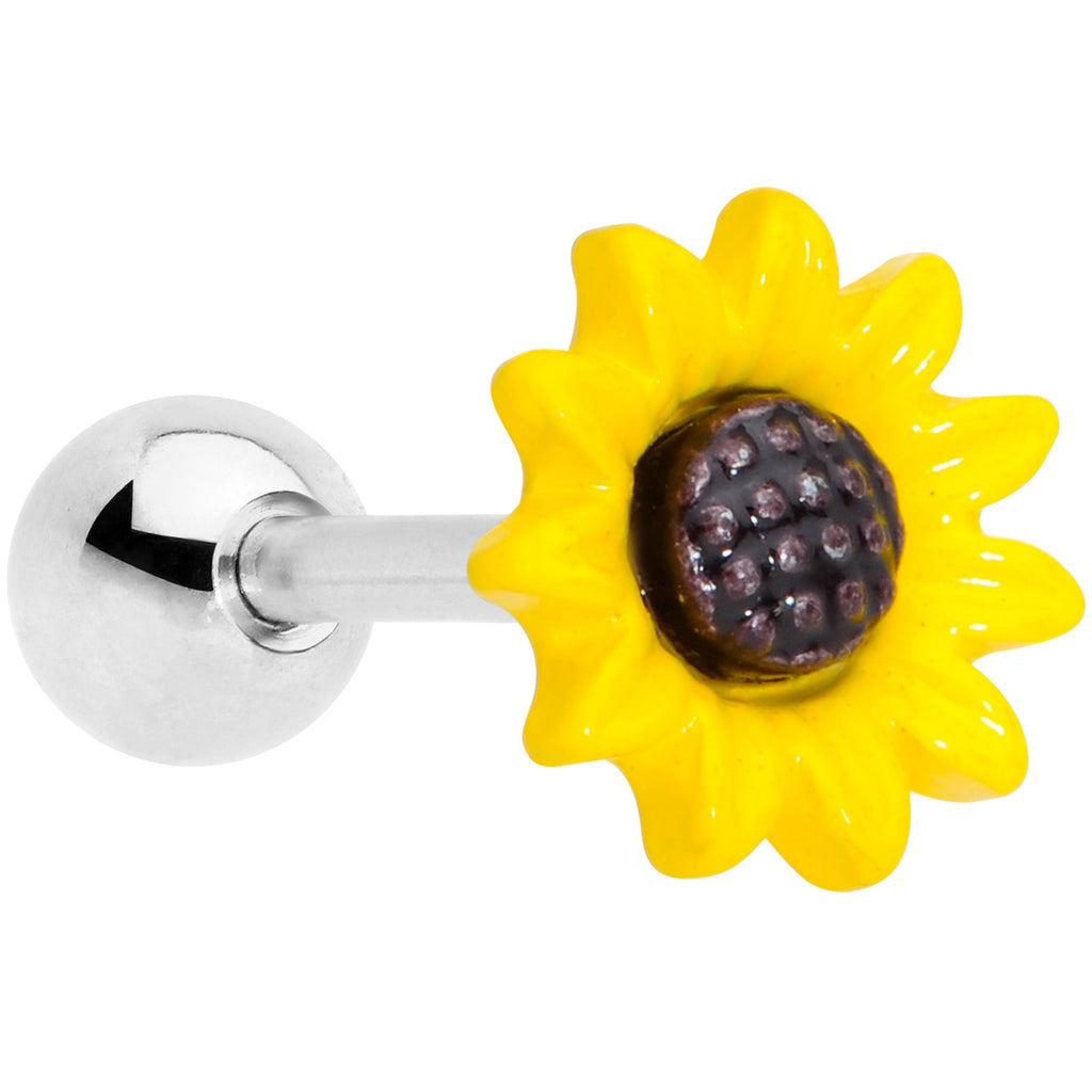 BodyCandy 16G 1/4 Yellow Sunflower Cartilage Tragus Earring — main product shot