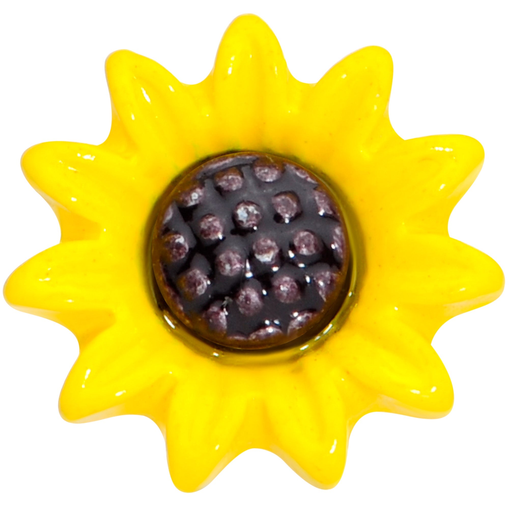 BodyCandy 16G 1/4 Yellow Sunflower Cartilage Tragus Earring — detail close-up