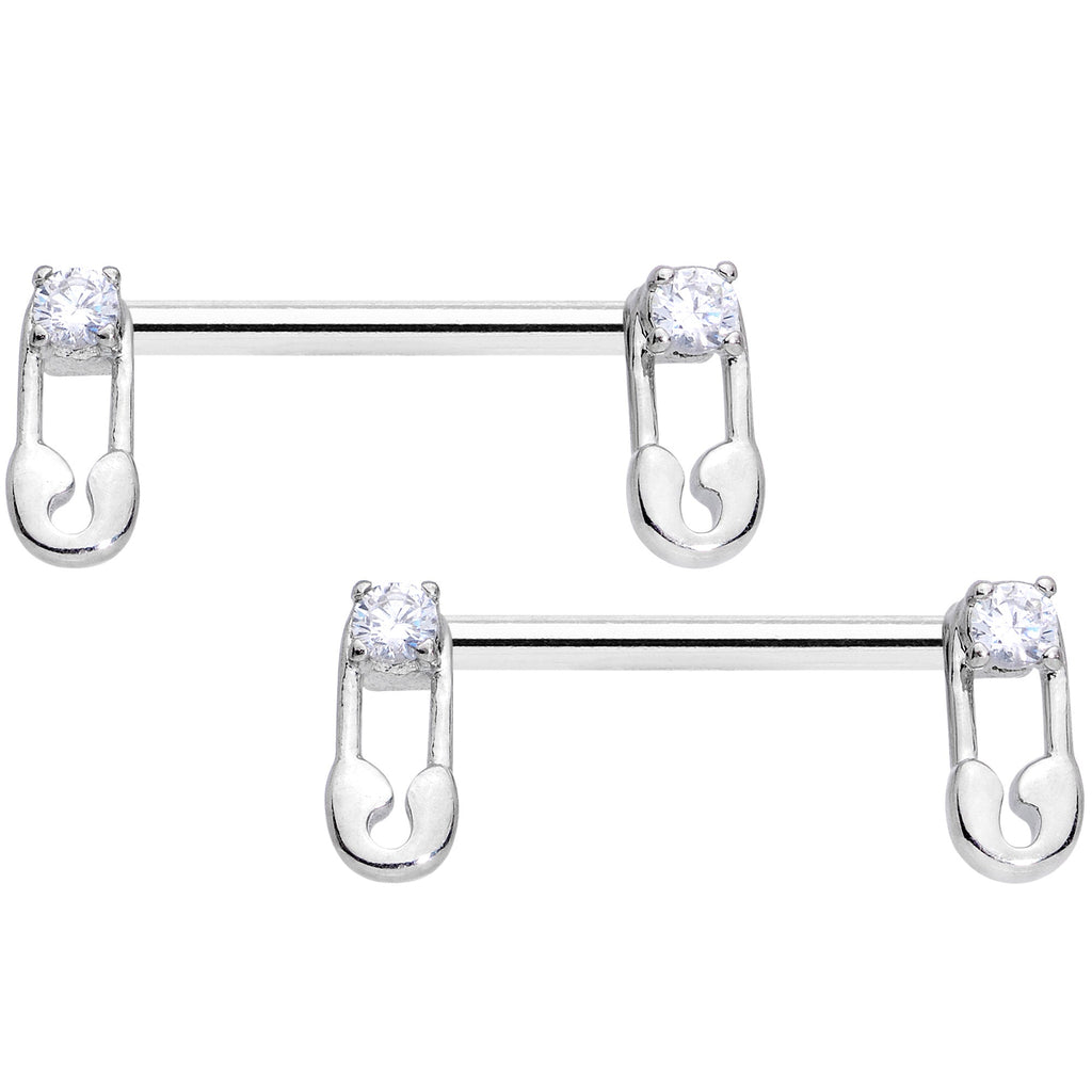 BodyCandy 14G 9/16 Clear CZ Gem Punk Safety Pin Barbell Nipple Ring Set — main product shot