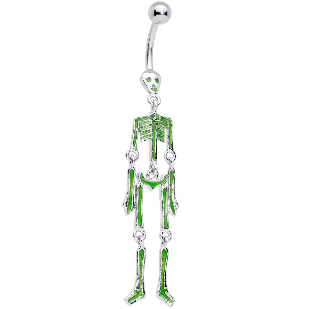 BodyCandy Green Hinged Halloween Skeleton Dangle Belly Ring — main product shot