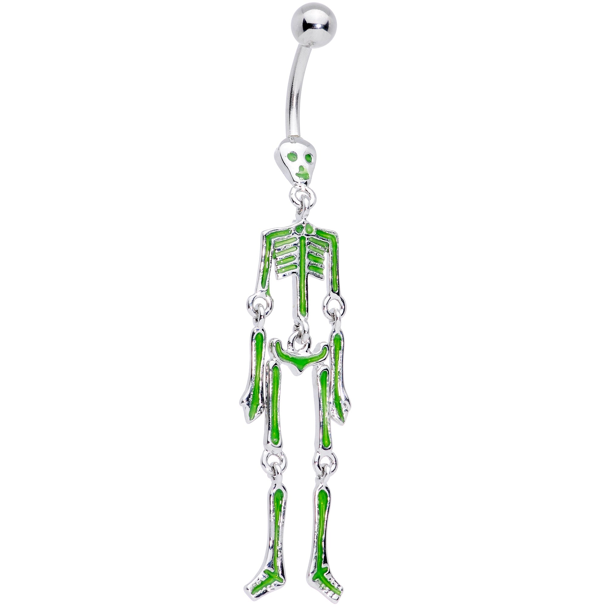 BodyCandy Green Hinged Halloween Skeleton Dangle Belly Ring — main product shot