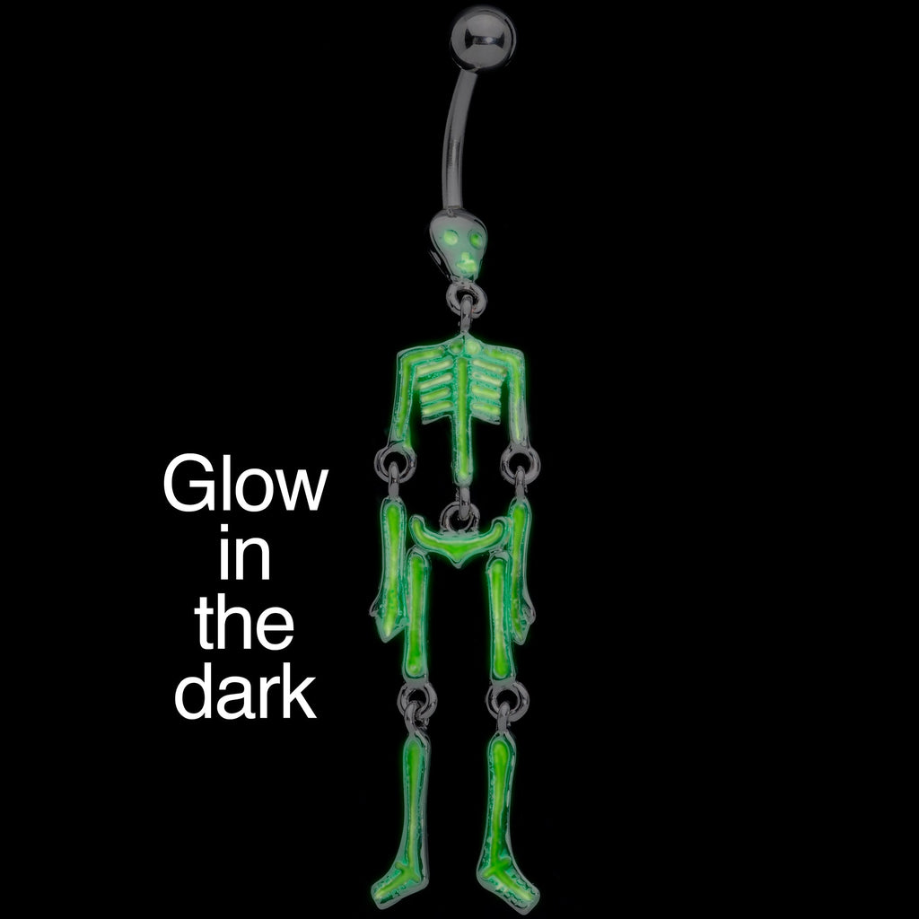 BodyCandy Green Hinged Halloween Skeleton Dangle Belly Ring — lifestyle context
