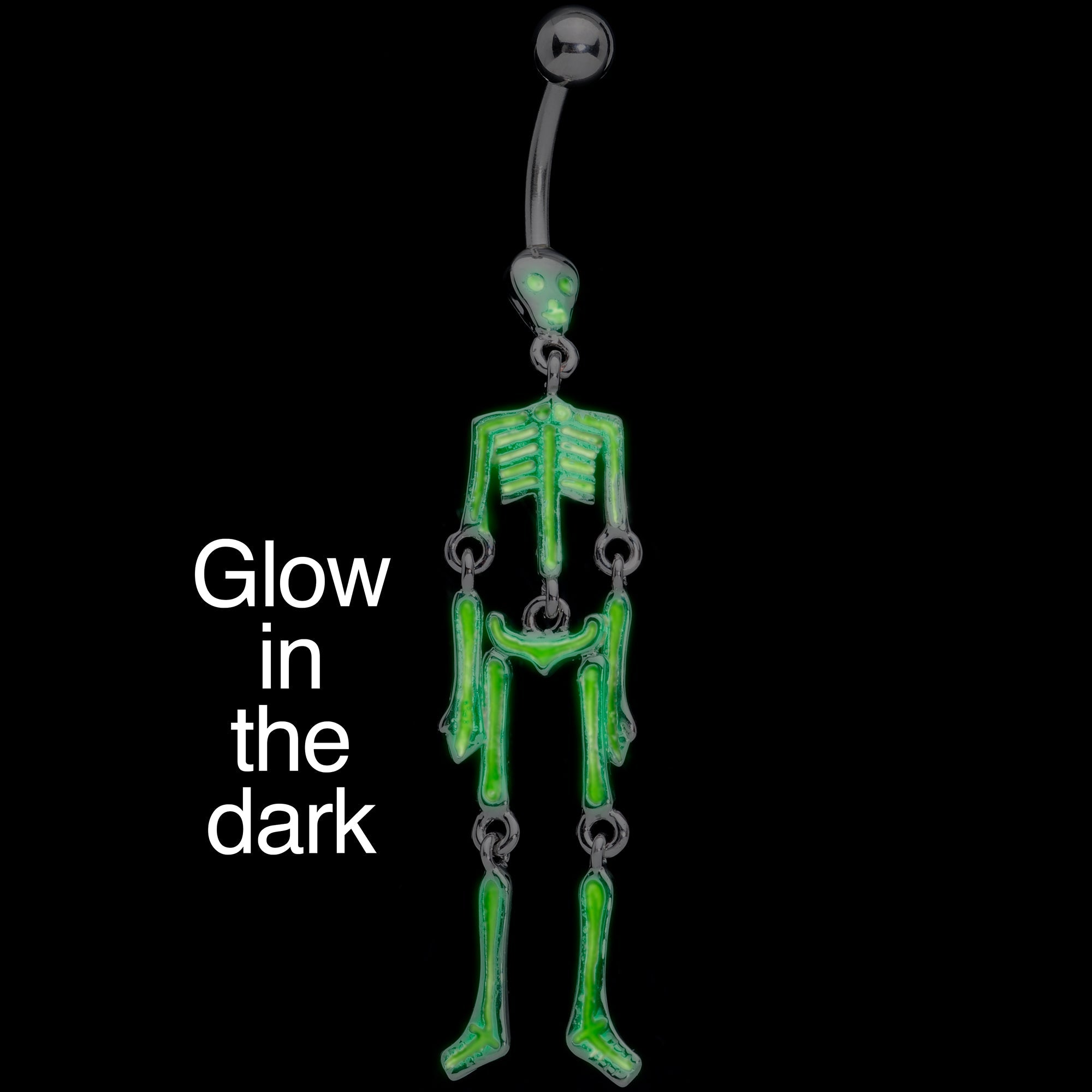 BodyCandy Green Hinged Halloween Skeleton Dangle Belly Ring — lifestyle context