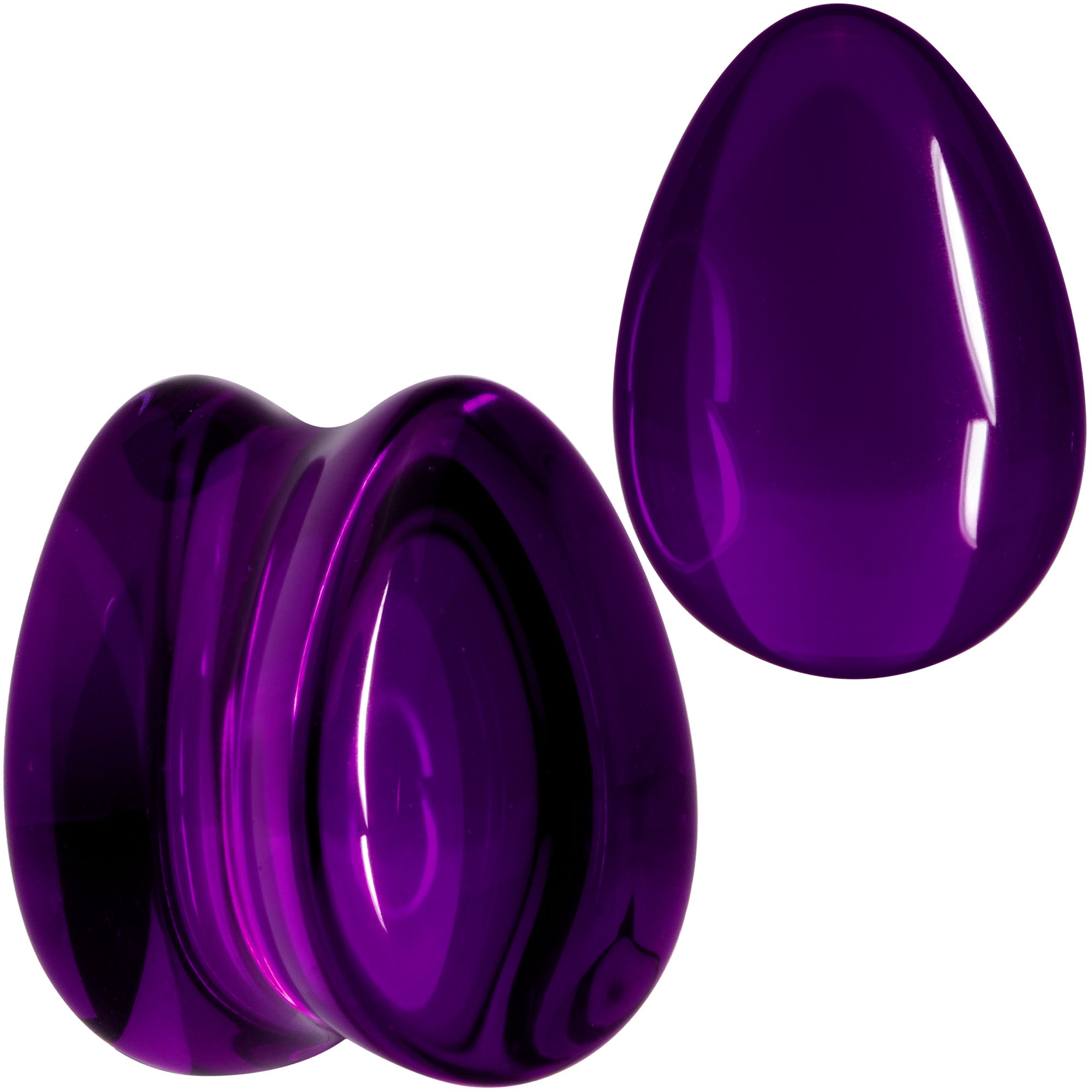 BodyCandy Solid Purple Glass Teardrop Plug Set — size reference
