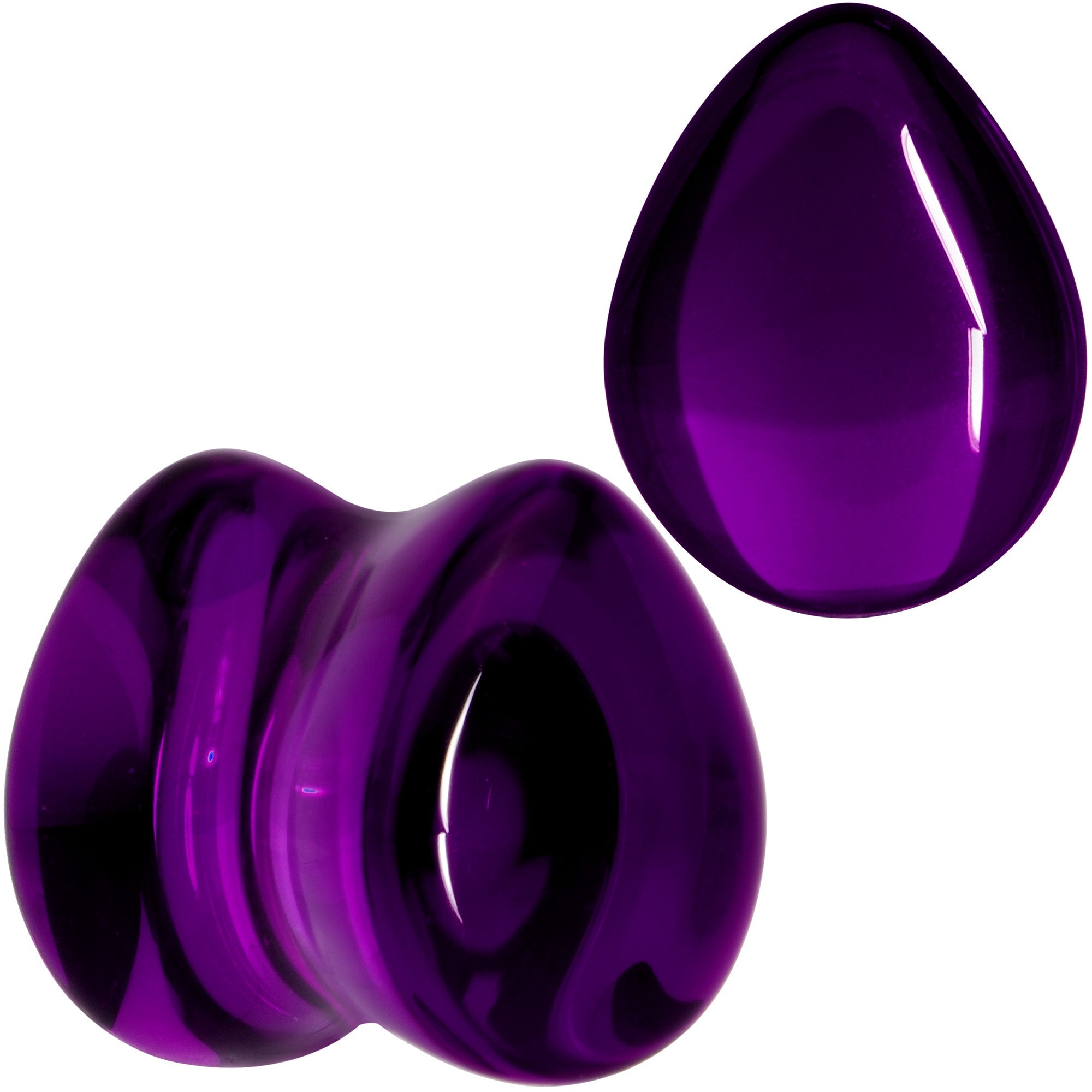 BodyCandy Solid Purple Glass Teardrop Plug Set — in-use photo