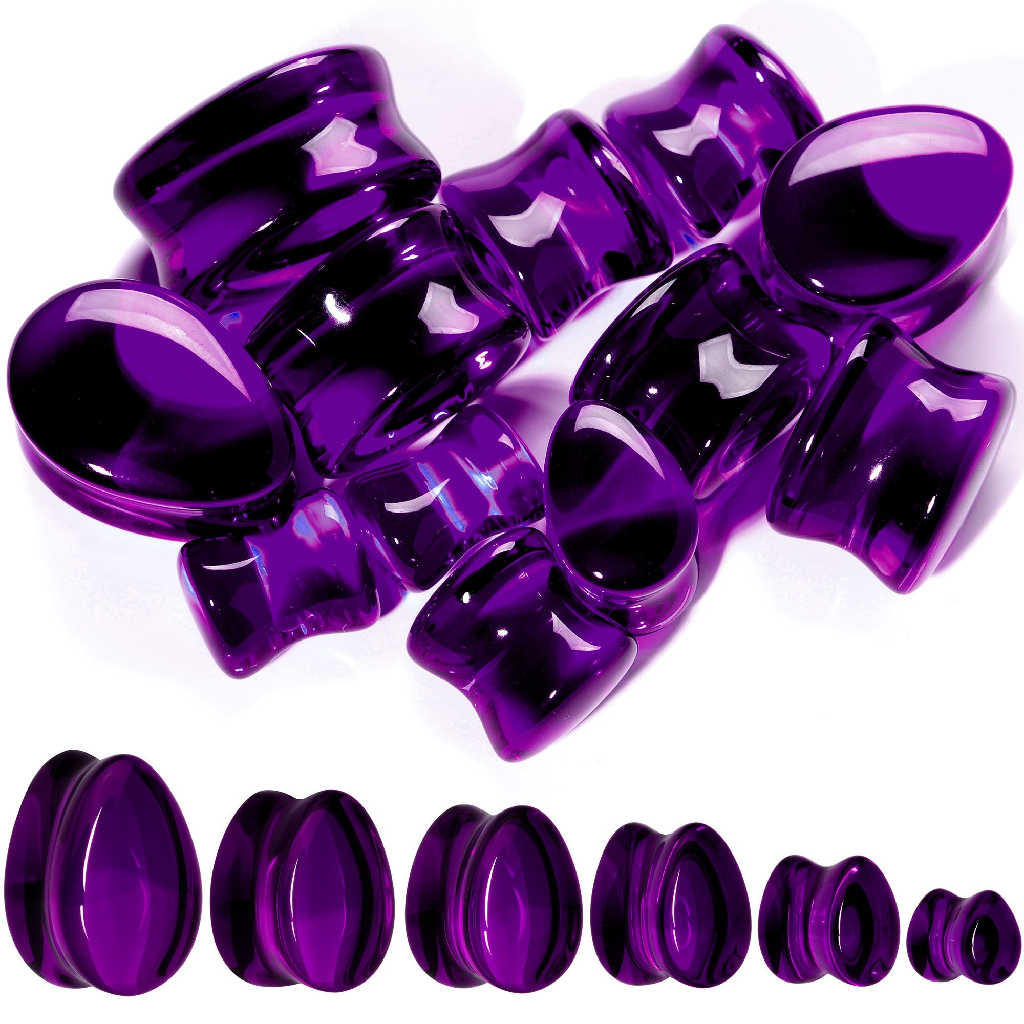 BodyCandy Solid Purple Glass Teardrop Plug Set — main product shot