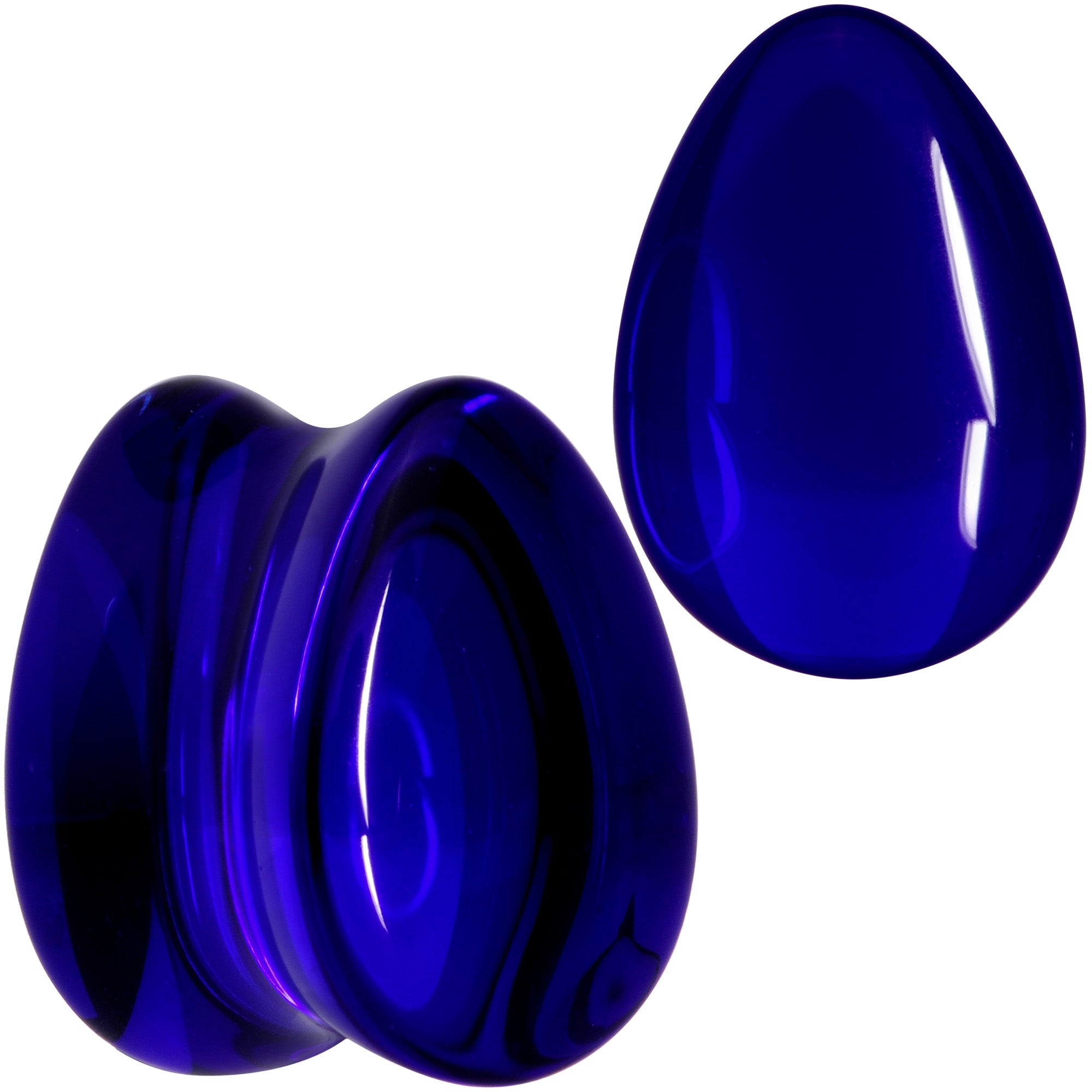 BodyCandy Solid Blue Glass Teardrop Plug Set — size reference