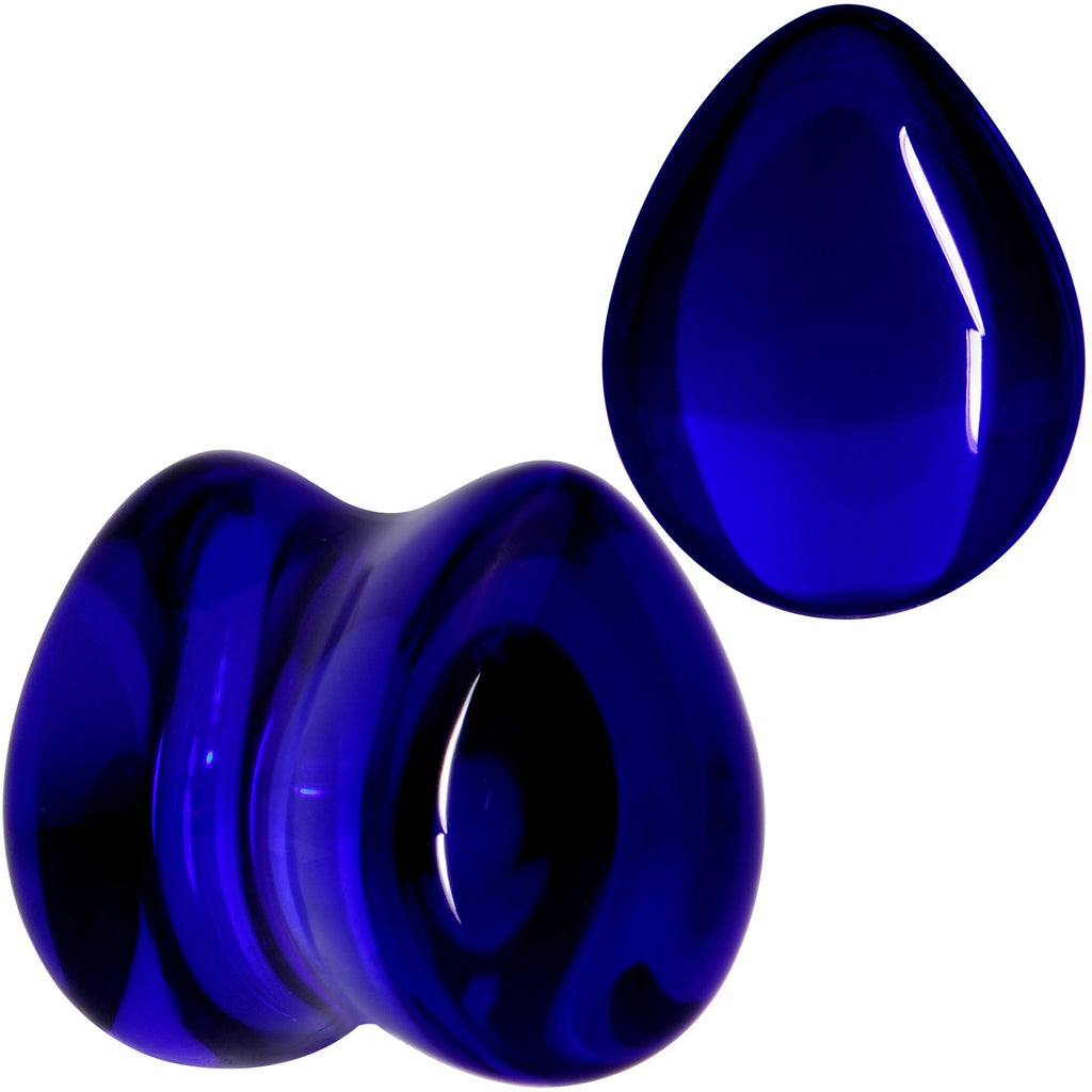 BodyCandy Solid Blue Glass Teardrop Plug Set — in-use photo