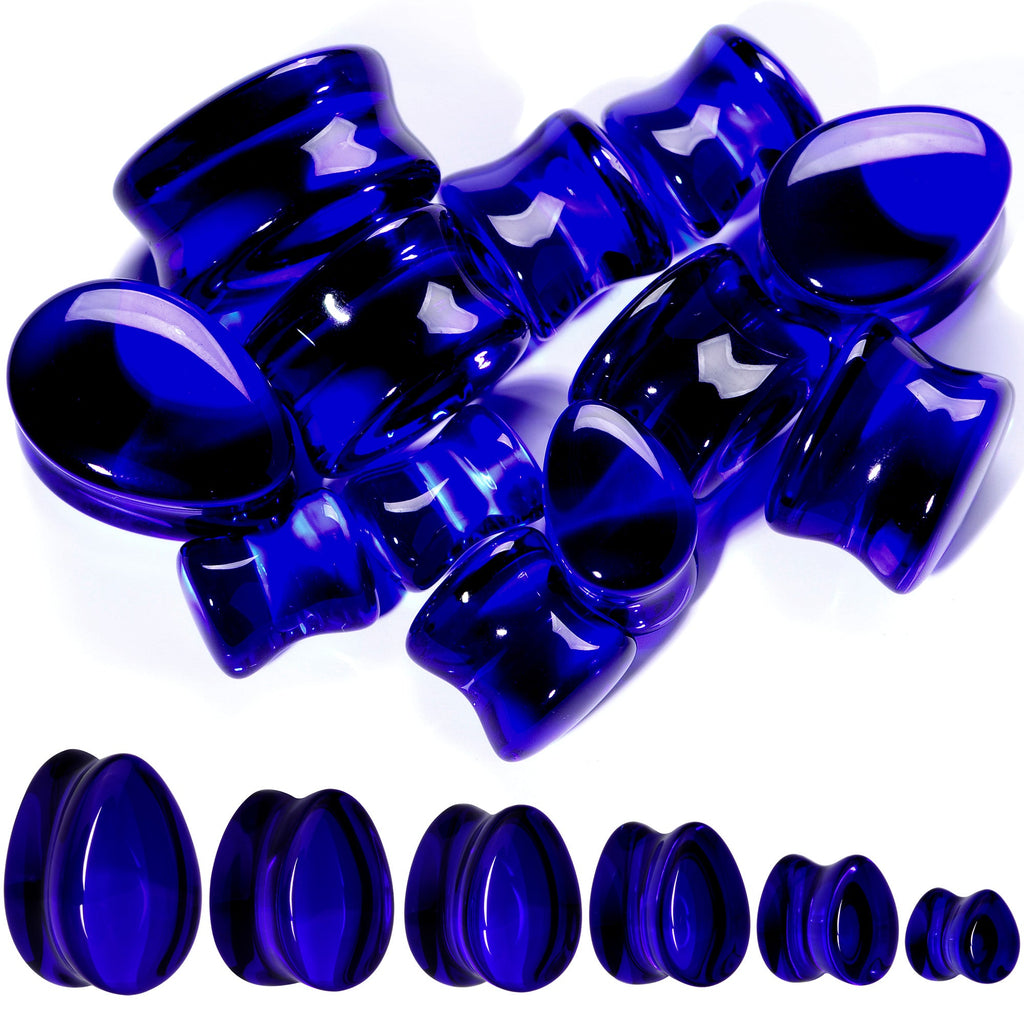BodyCandy Solid Blue Glass Teardrop Plug Set — main product shot