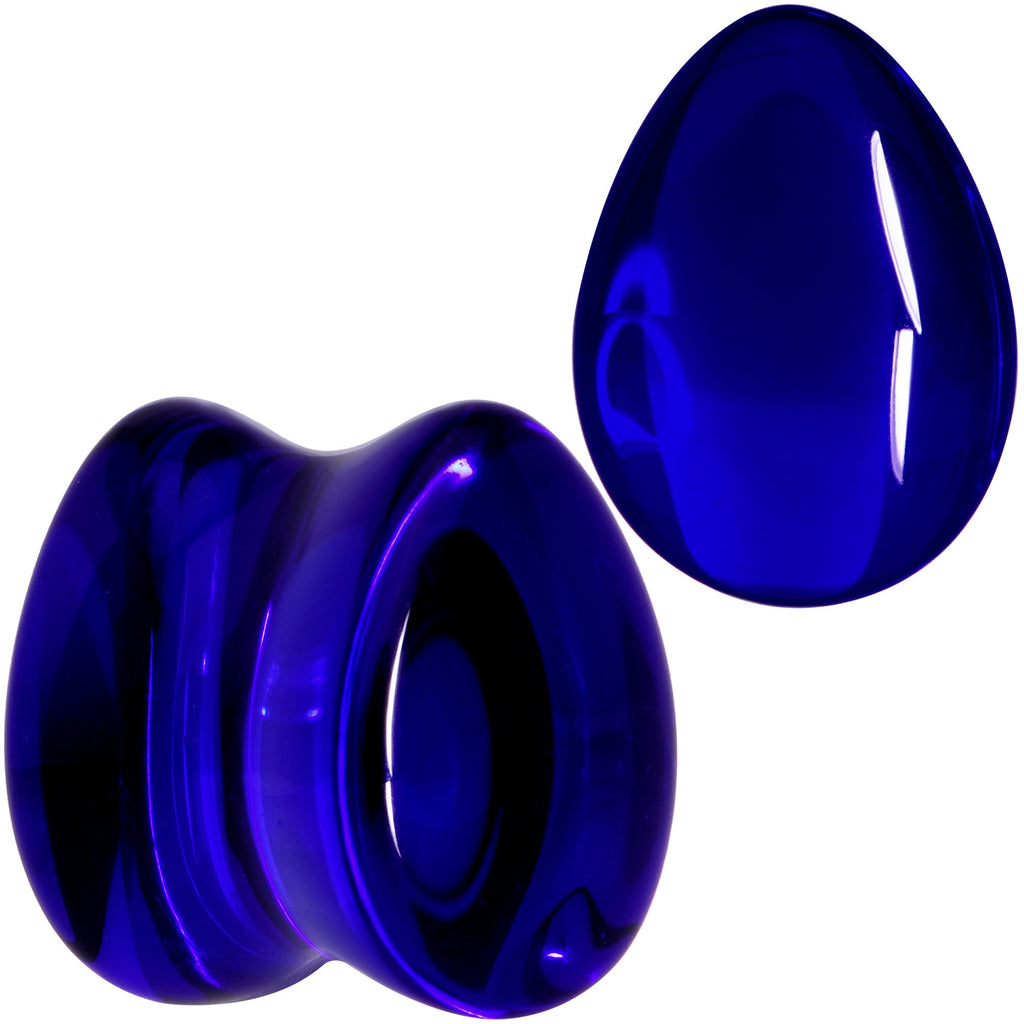 BodyCandy Solid Blue Glass Teardrop Plug Set — detail close-up