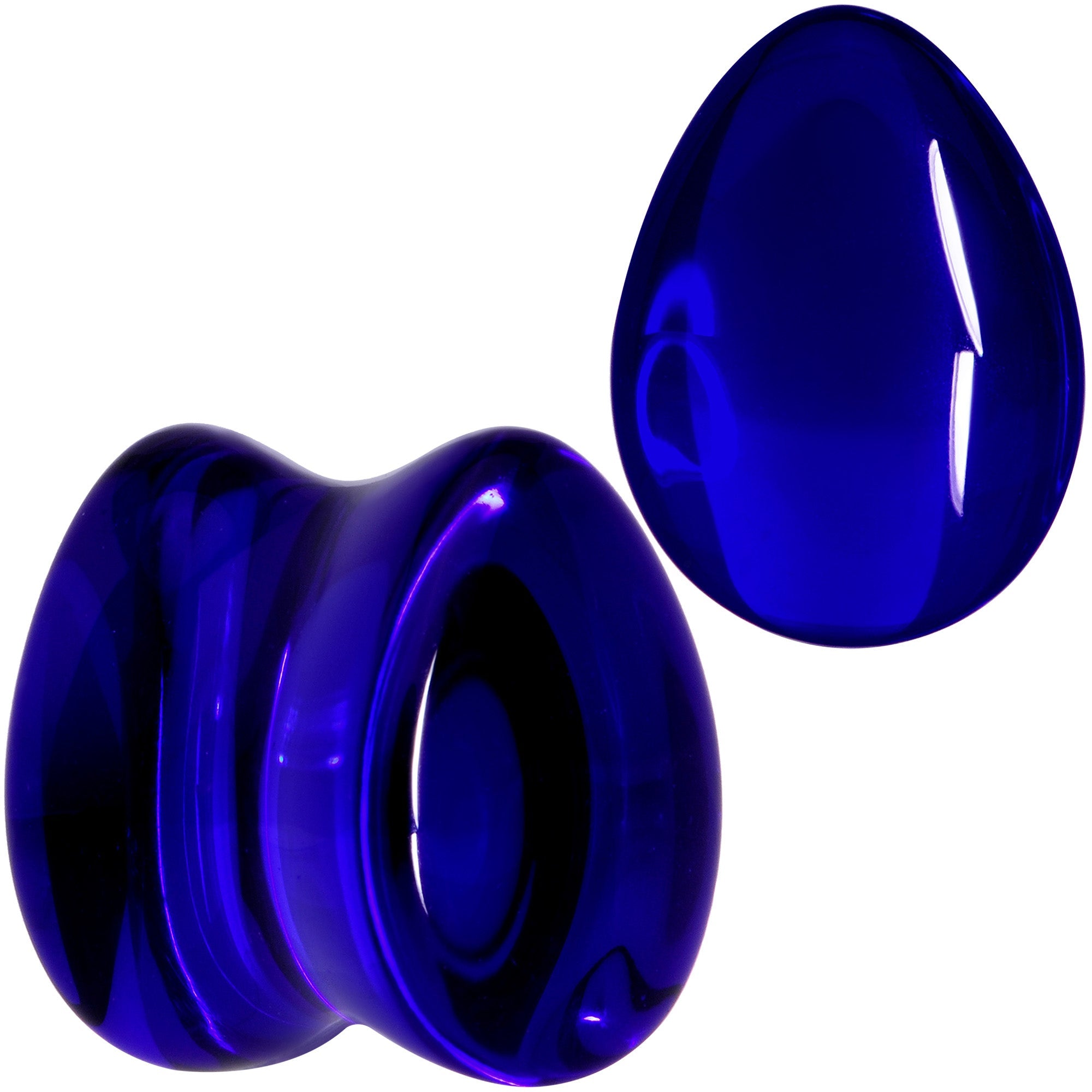BodyCandy Solid Blue Glass Teardrop Plug Set — detail close-up