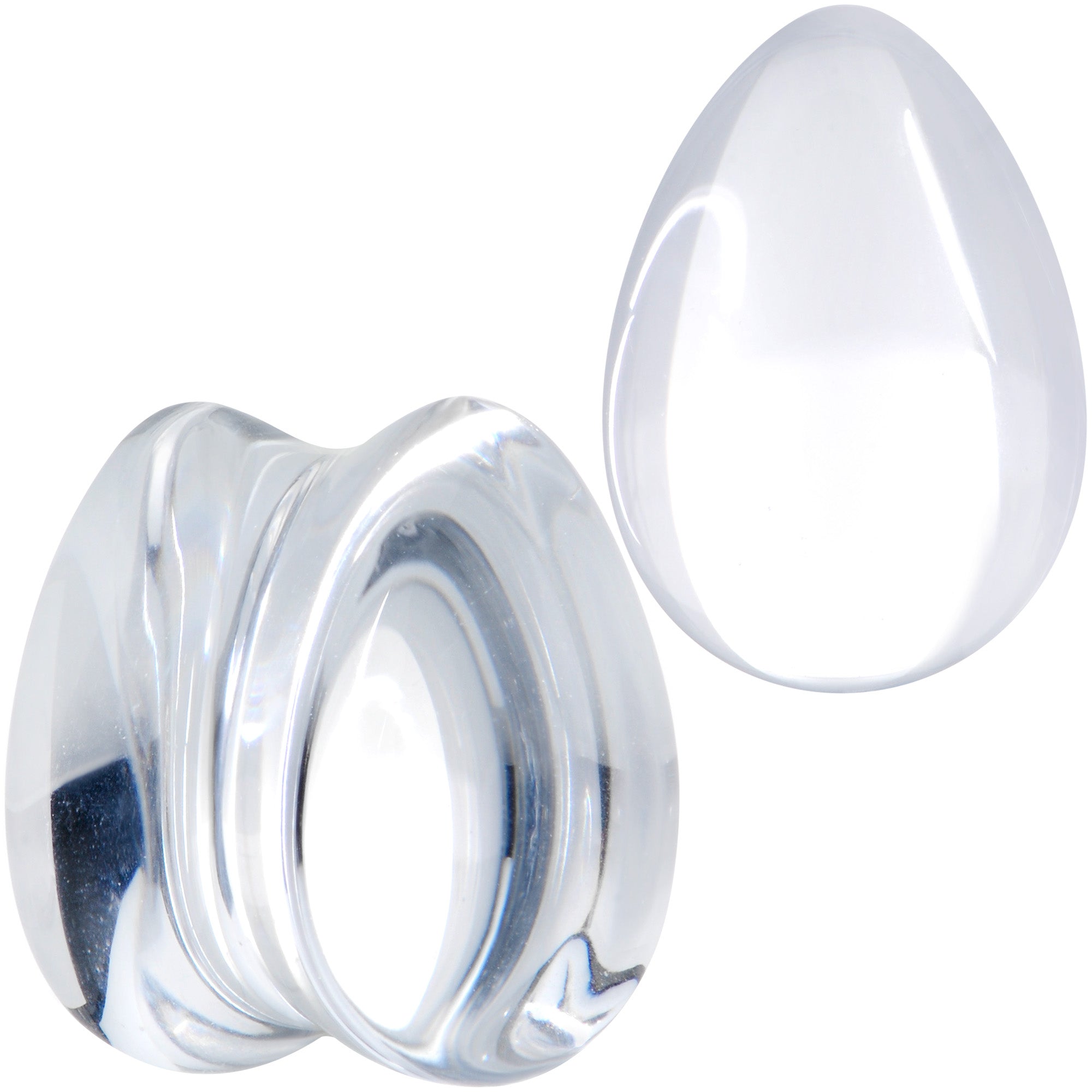BodyCandy Solid Clear Glass Teardrop Plug Set — size reference