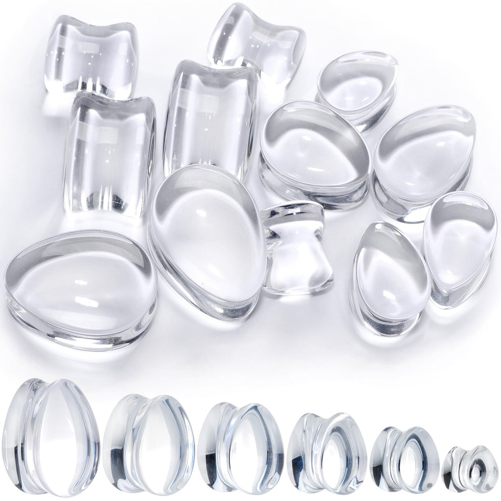 BodyCandy Solid Clear Glass Teardrop Plug Set — main product shot