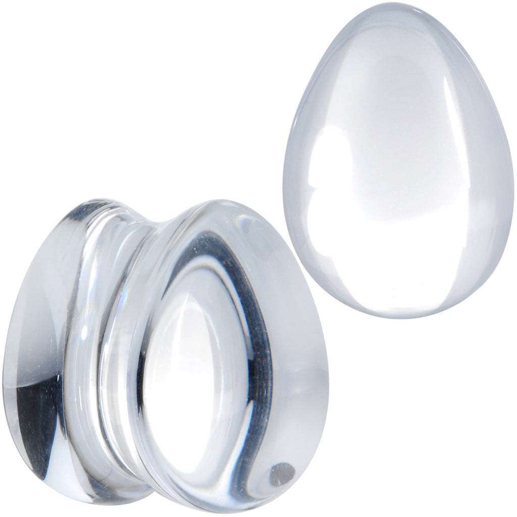 BodyCandy Solid Clear Glass Teardrop Plug Set — detail close-up