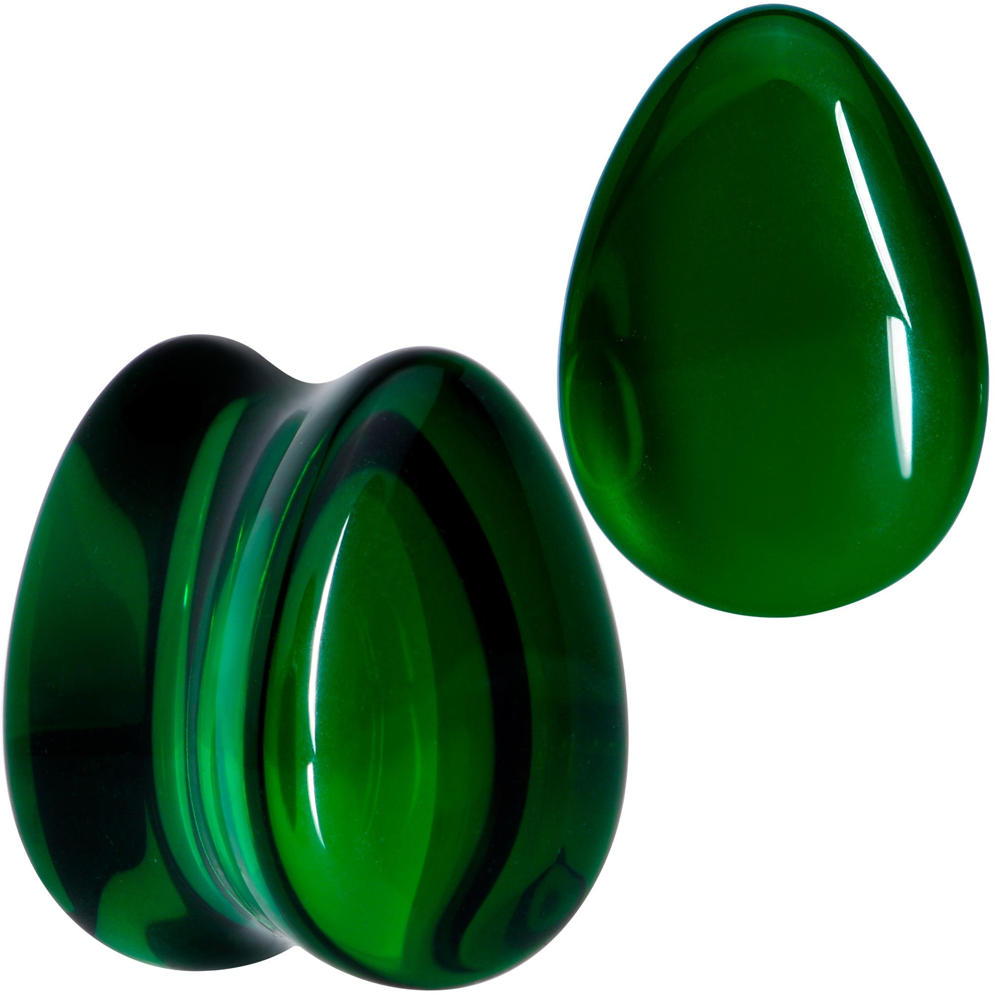 BodyCandy Solid Green Glass Teardrop Plug Set — size reference