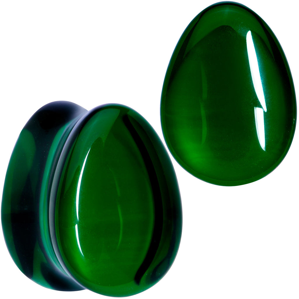 BodyCandy Solid Green Glass Teardrop Plug Set — color detail