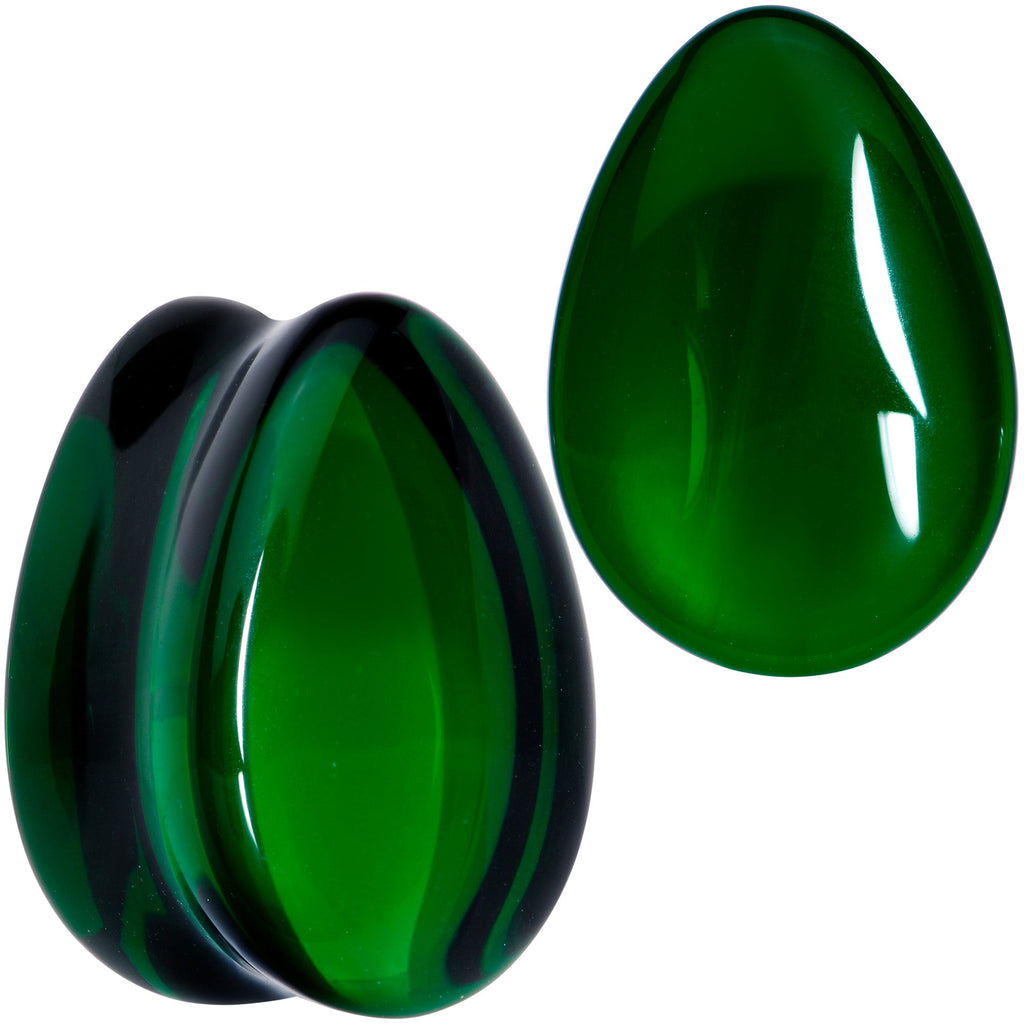 BodyCandy Solid Green Glass Teardrop Plug Set — comparison shot