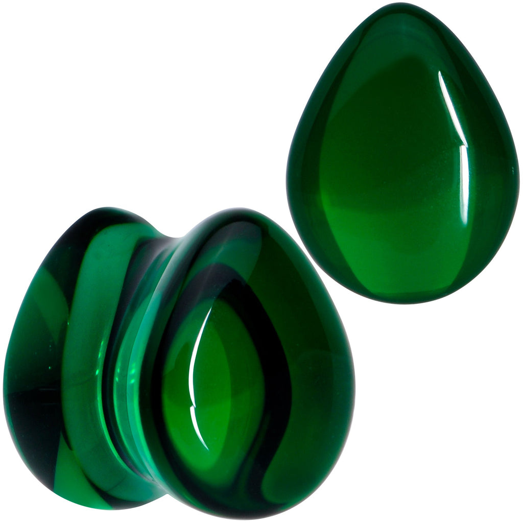 BodyCandy Solid Green Glass Teardrop Plug Set — in-use photo