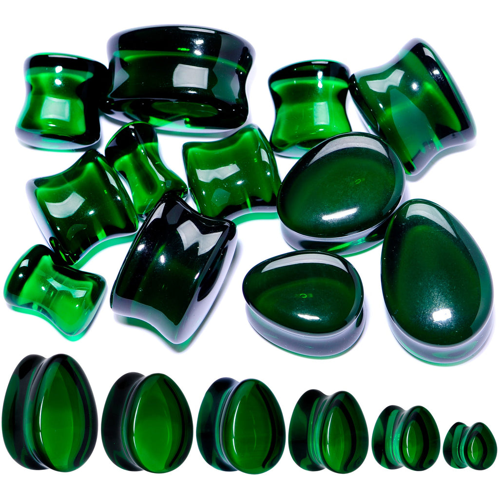 BodyCandy Solid Green Glass Teardrop Plug Set — main product shot
