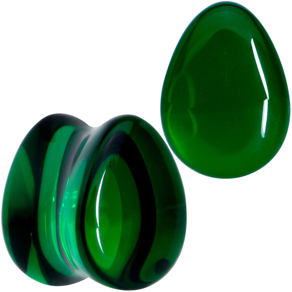 BodyCandy Solid Green Glass Teardrop Plug Set — detail close-up