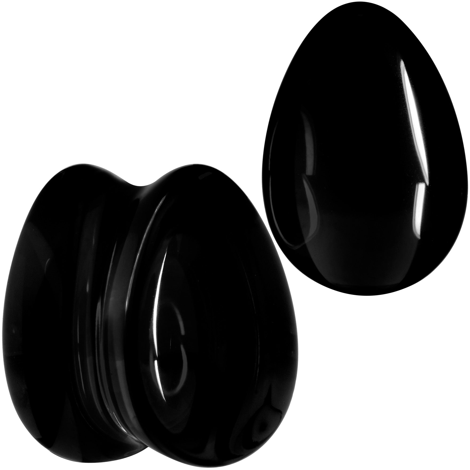 BodyCandy Solid Black Glass Teardrop Plug Set — size reference