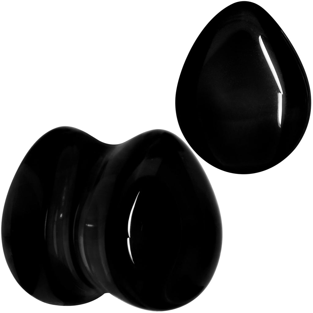 BodyCandy Solid Black Glass Teardrop Plug Set — in-use photo