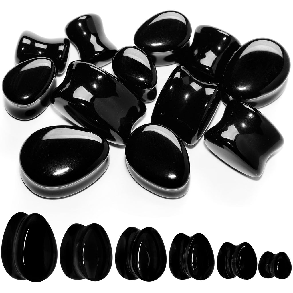 BodyCandy Solid Black Glass Teardrop Plug Set — main product shot