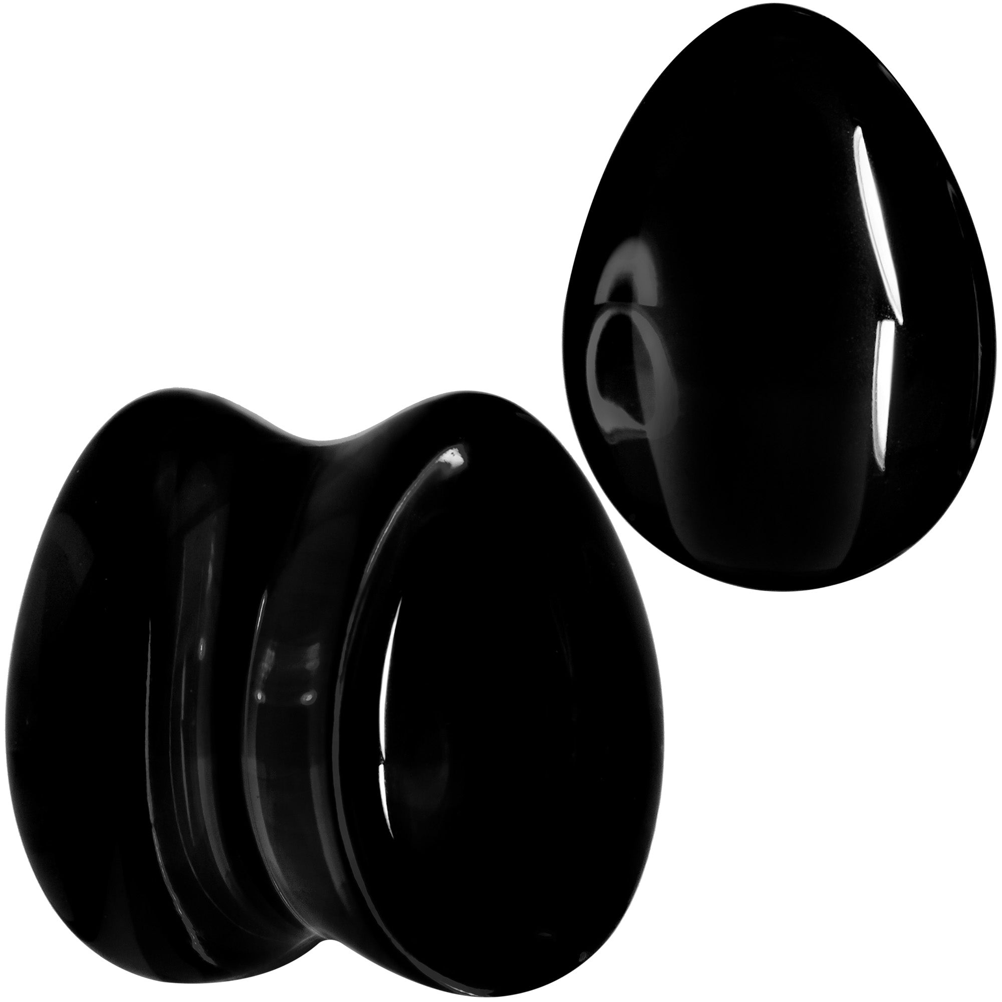 BodyCandy Solid Black Glass Teardrop Plug Set — detail close-up