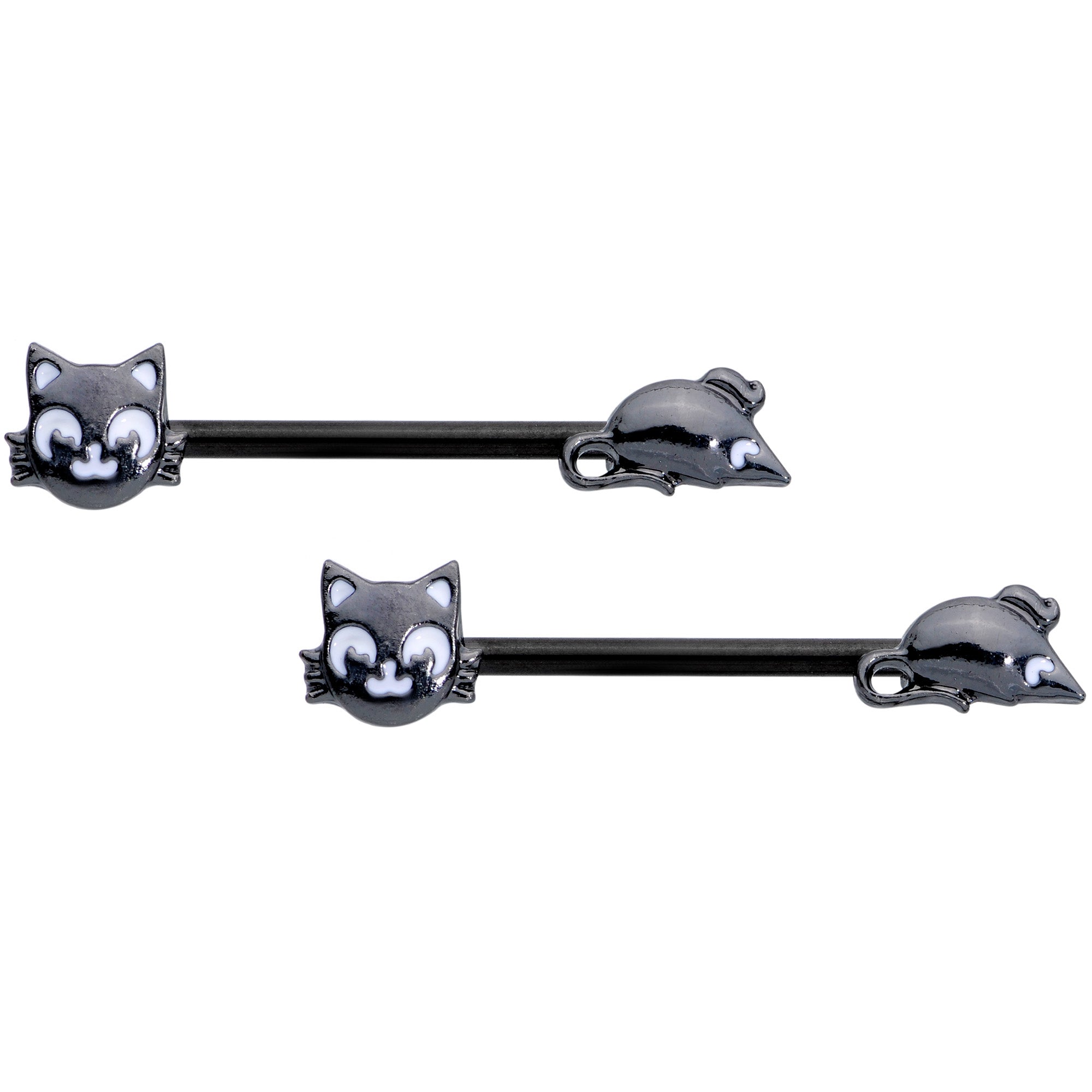 BodyCandy 14G 9/16 Black Cat Mouse Halloween Barbell Nipple Ring Set — main product shot