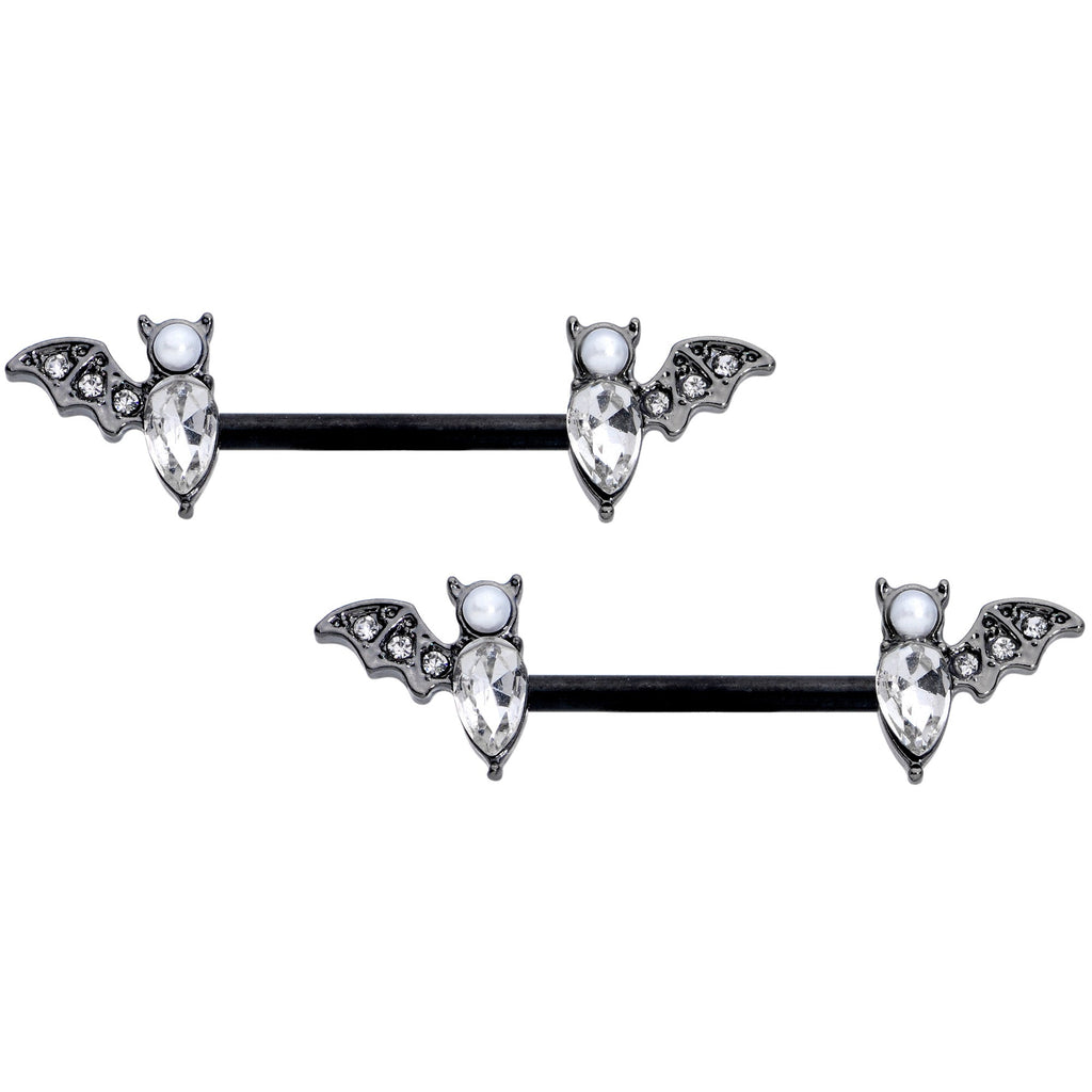 BodyCandy 14G 9/16 Clear Gem Black Bat Halloween Barbell Nipple Ring Set — main product shot