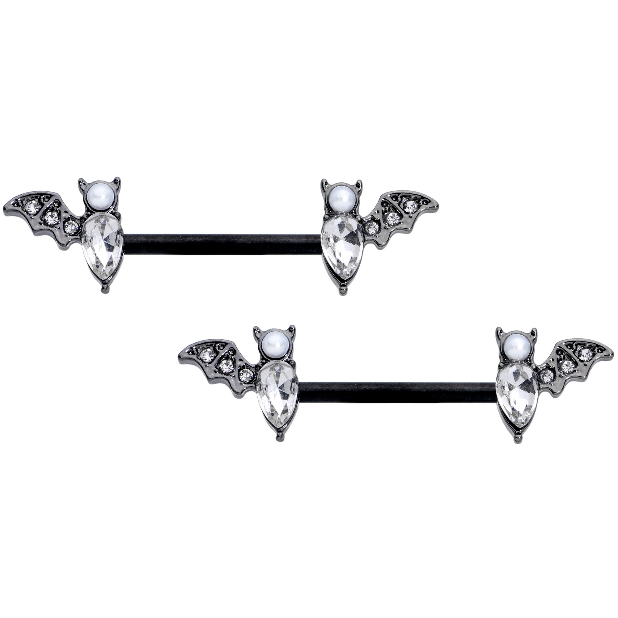 BodyCandy 14G 9/16 Clear Gem Black Bat Halloween Barbell Nipple Ring Set — main product shot