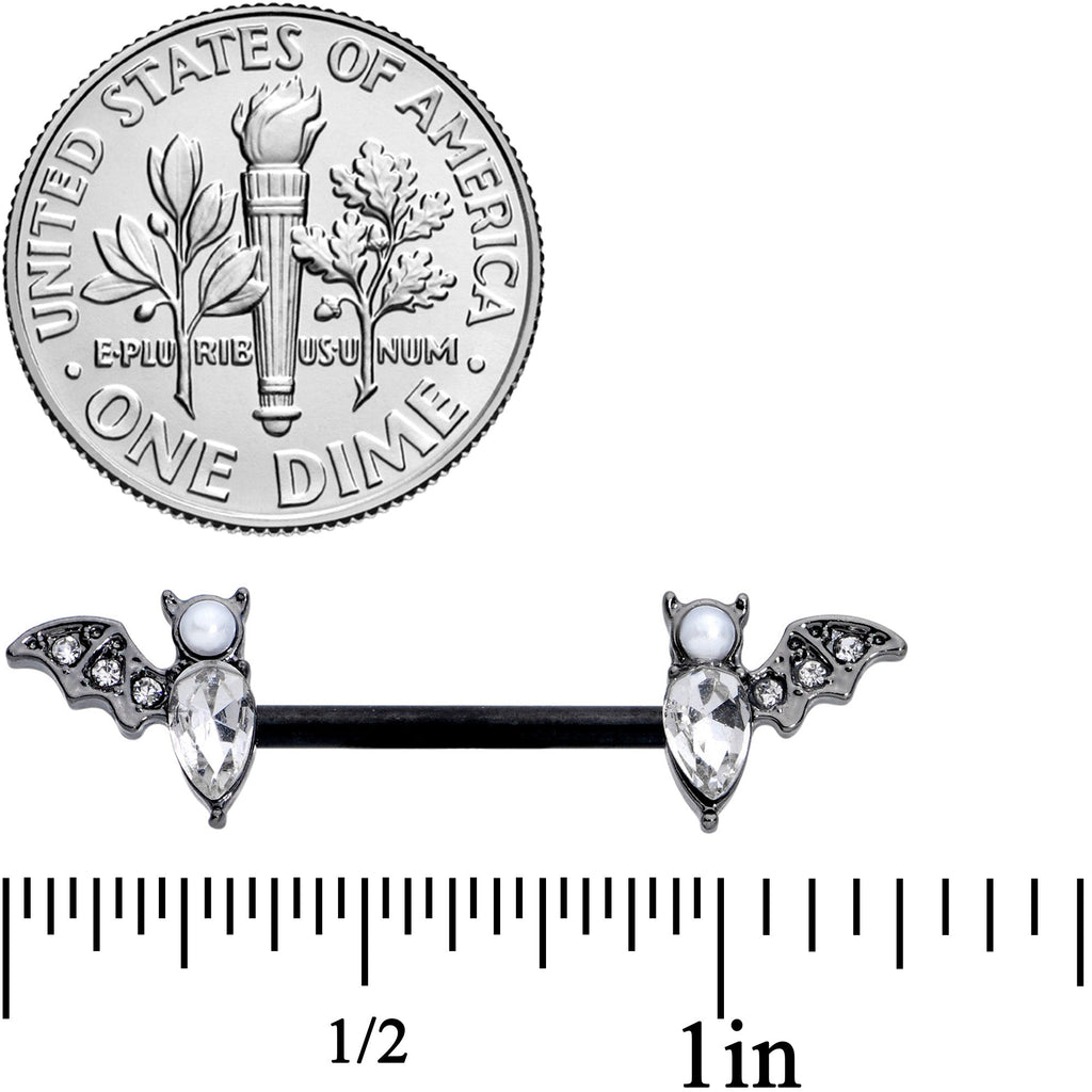 BodyCandy 14G 9/16 Clear Gem Black Bat Halloween Barbell Nipple Ring Set — lifestyle context