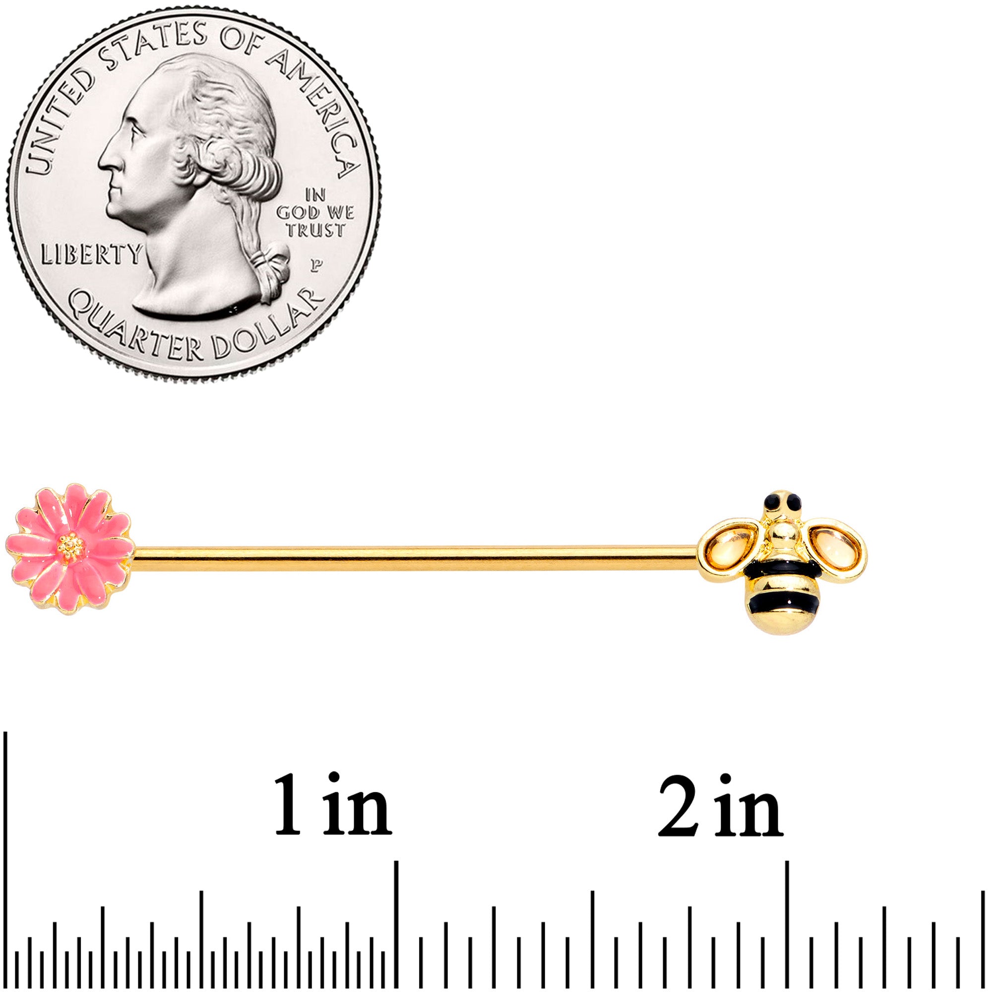 BodyCandy 14G Clear Black Gem Gold Tone Bee Floral Industrial Barbell 38mm — lifestyle context