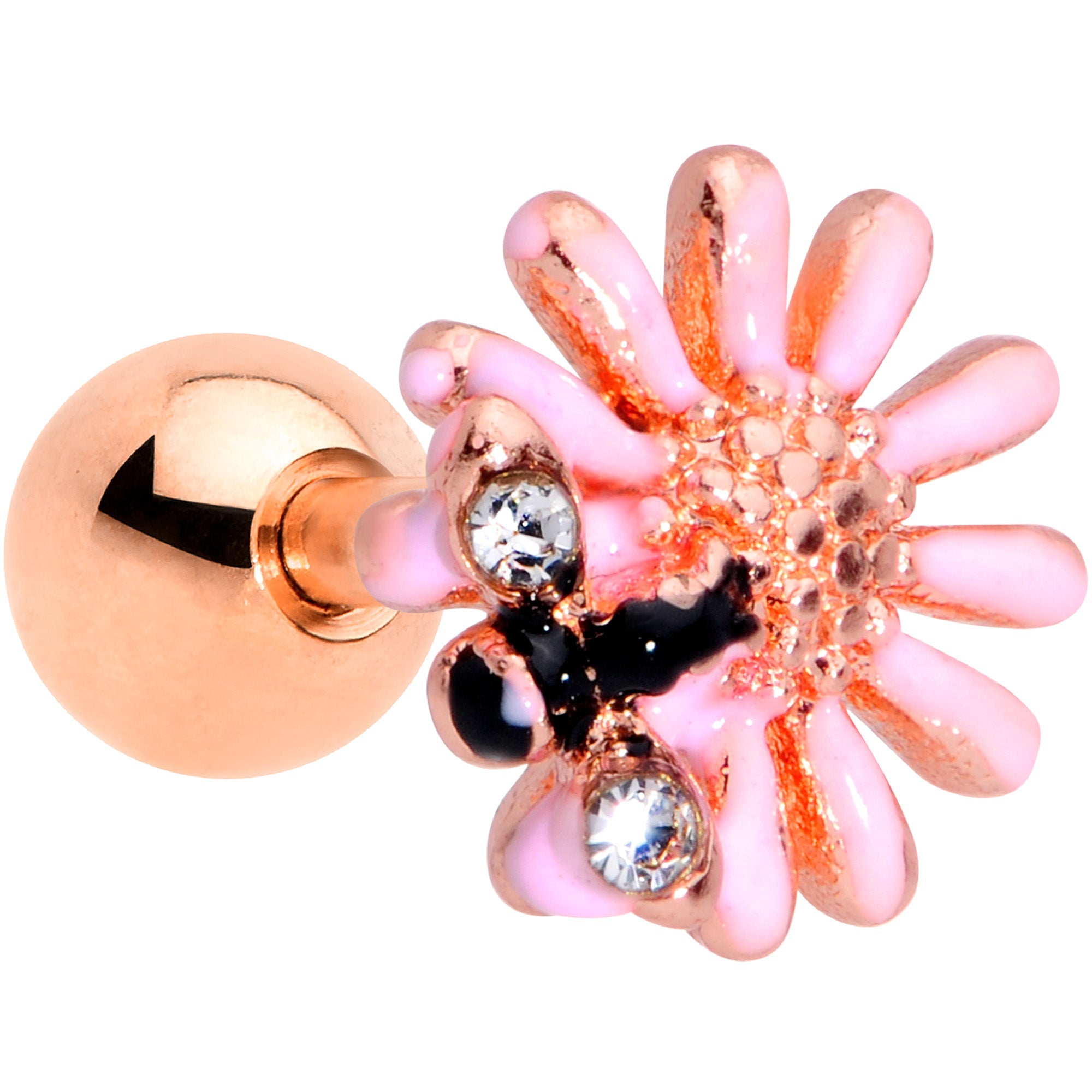 BodyCandy 16G 1/4 Clear Gem Rose Gold Tone Flower Bee Cartilage Tragus — main product shot