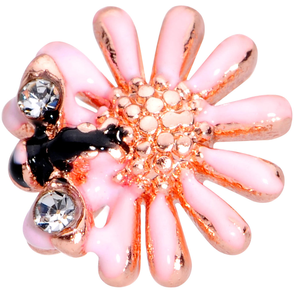 BodyCandy 16G 1/4 Clear Gem Rose Gold Tone Flower Bee Cartilage Tragus — detail close-up