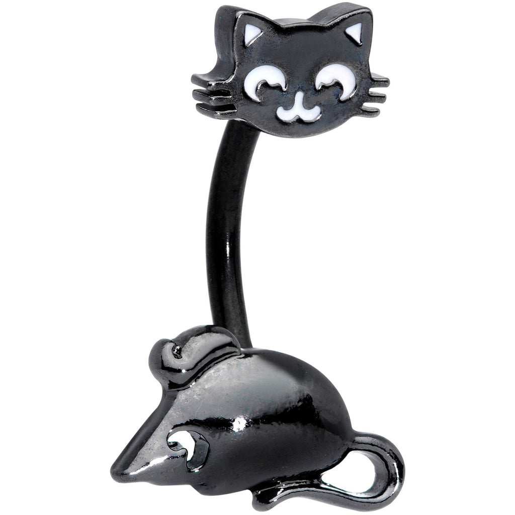 BodyCandy Black Cat Mouse Halloween Double Mount Belly Ring — main product shot