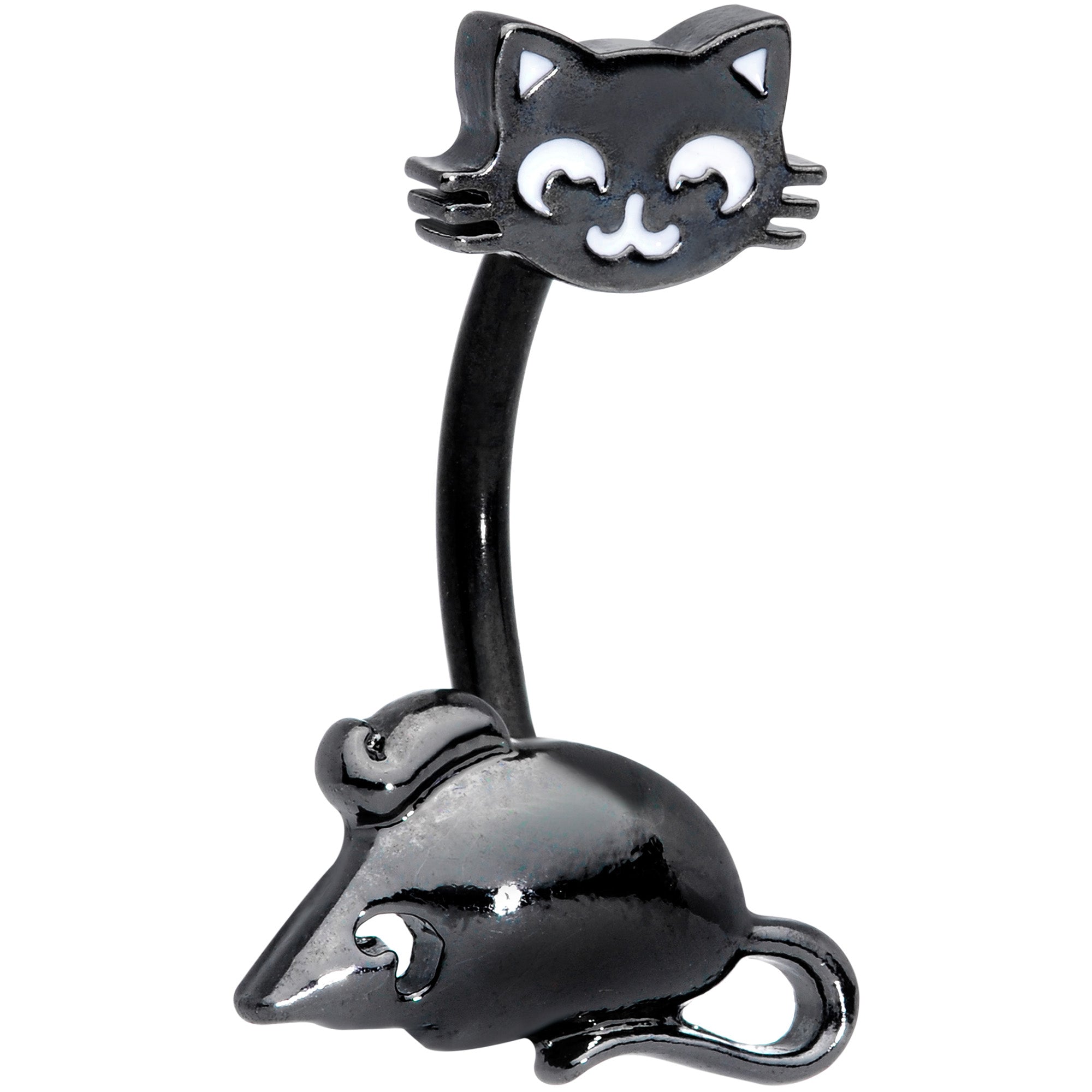 BodyCandy Black Cat Mouse Halloween Double Mount Belly Ring — main product shot
