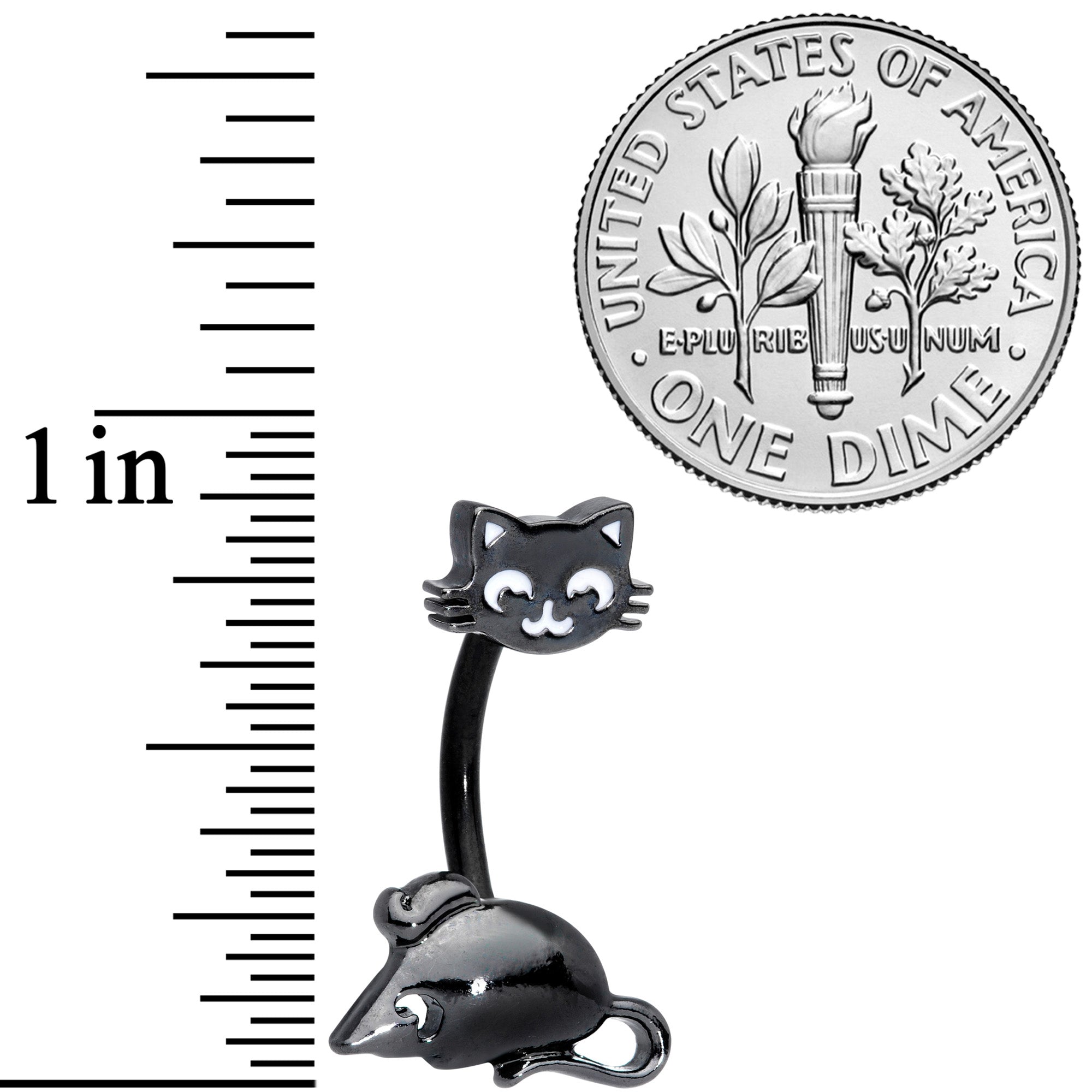 BodyCandy Black Cat Mouse Halloween Double Mount Belly Ring — lifestyle context
