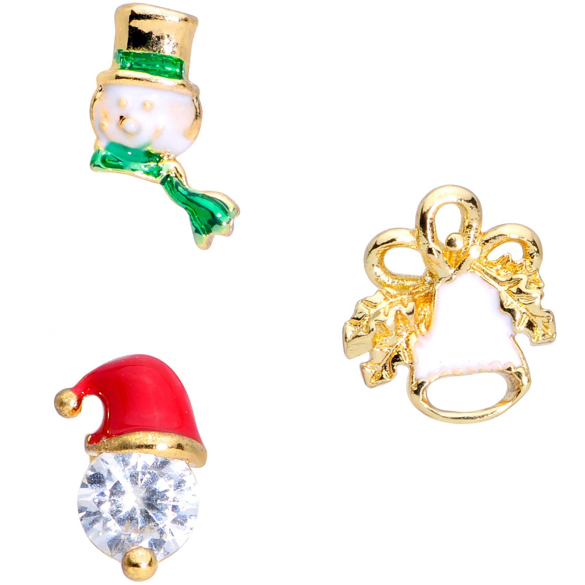 BodyCandy 16G 1/4 Clear Gem Gold Tone Christmas Cartilage Earring Set of 3 — detail close-up