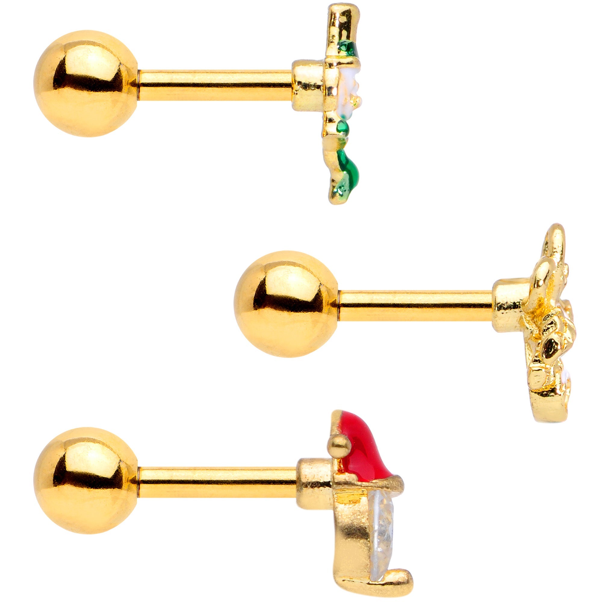 BodyCandy 16G 1/4 Clear Gem Gold Tone Christmas Cartilage Earring Set of 3 — lifestyle context