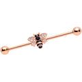 BodyCandy 14G Clear Black Gem Rose Gold Tone Bee Industrial Barbell 38mm — main product shot