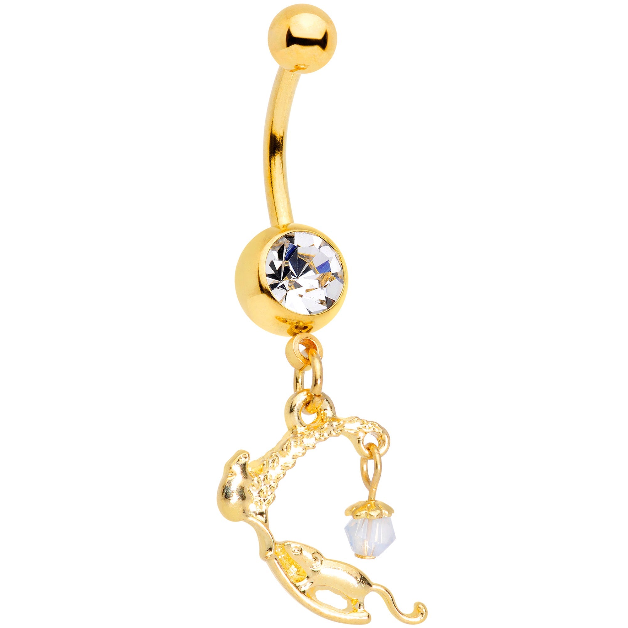 BodyCandy Clear Gem Gold Tone Wheat Mice Dangle Belly Ring — main product shot