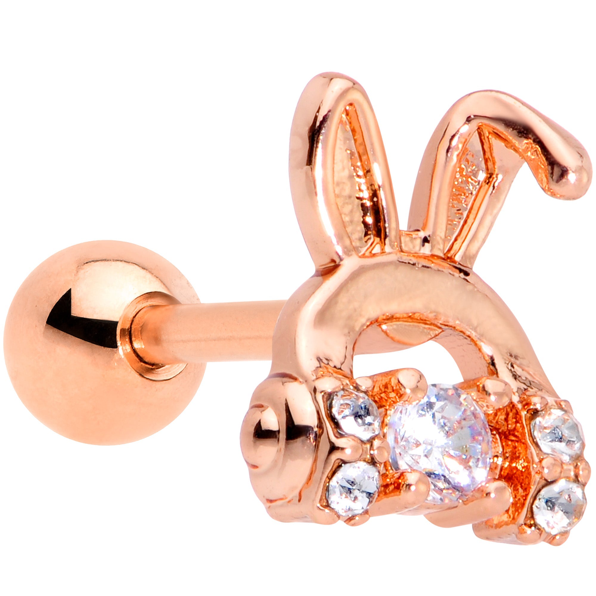 BodyCandy 16G 1/4 Clear Gem Rose Gold Tone Bunny Headphone Cartilage Tragus — main product shot