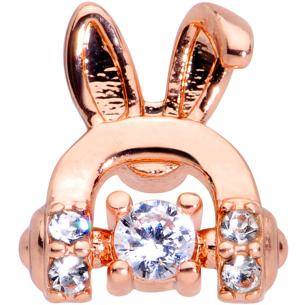 BodyCandy 16G 1/4 Clear Gem Rose Gold Tone Bunny Headphone Cartilage Tragus — detail close-up